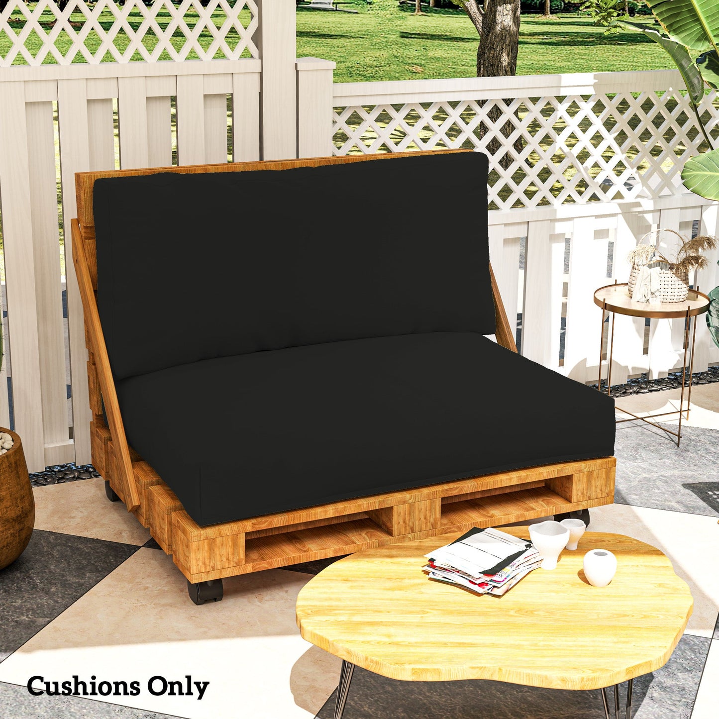 2 Seater Pallet Furniture Cushions Pallet Cushions, UPF20+ 220gsm Fabric, 20 cm Thick Outdoor Seat Pads, Black