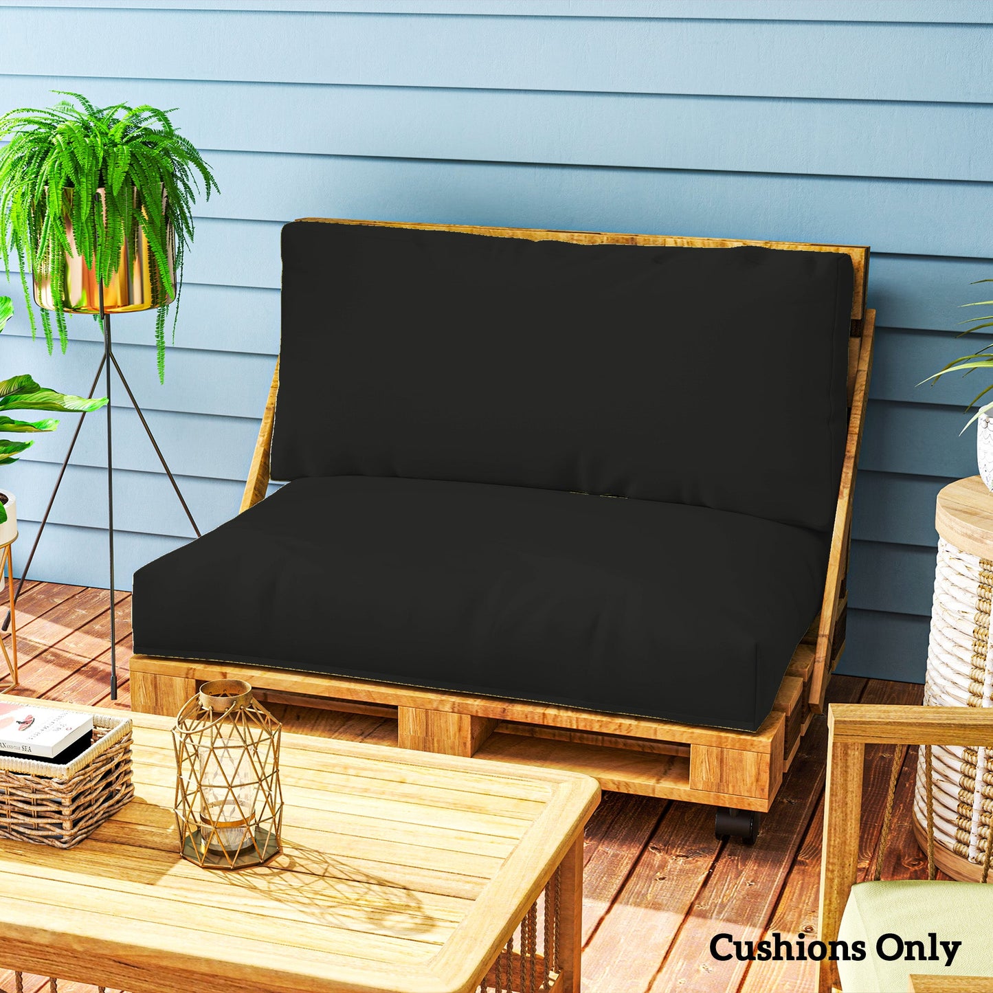 2 Seater Pallet Furniture Cushions Pallet Cushions, UPF20+ 220gsm Fabric, 20 cm Thick Outdoor Seat Pads, Black