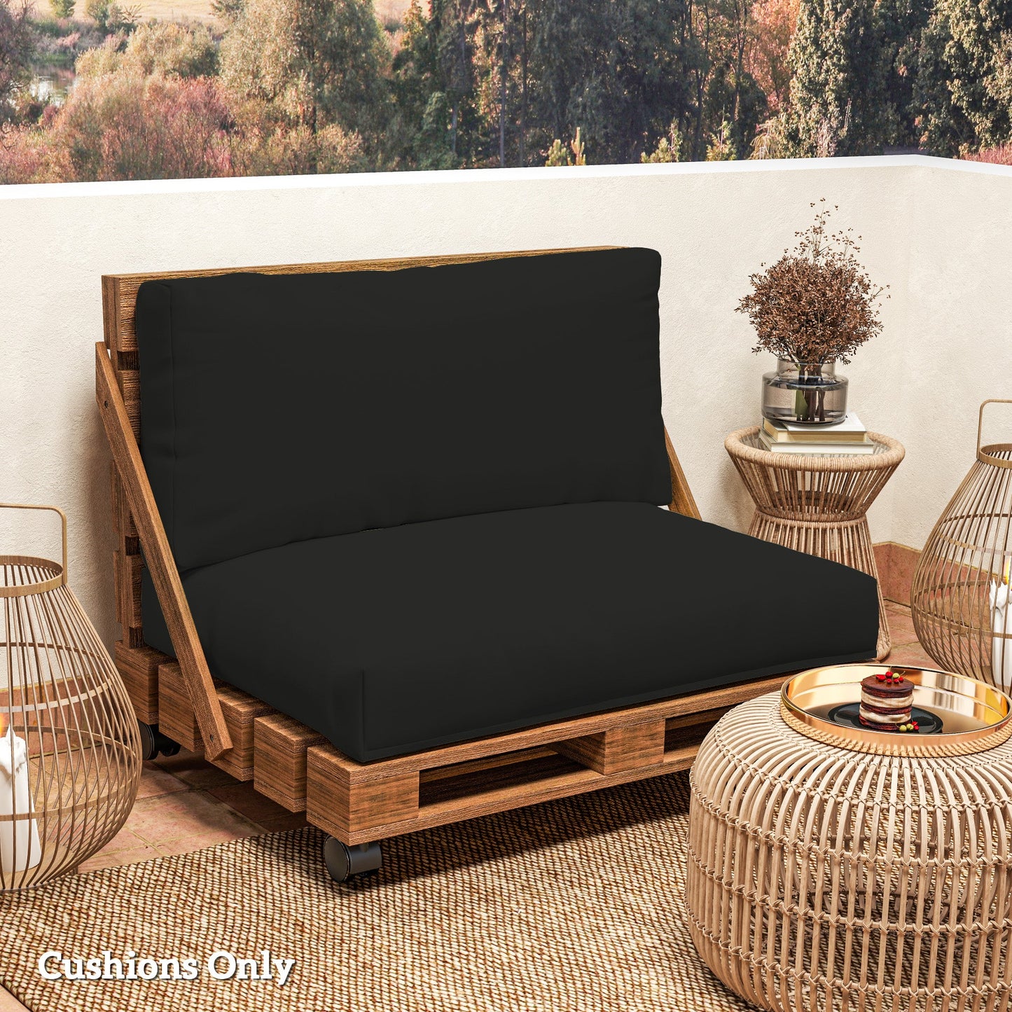 2 Seater Pallet Furniture Cushions Pallet Cushions, UPF20+ 220gsm Fabric, 20 cm Thick Outdoor Seat Pads, Black