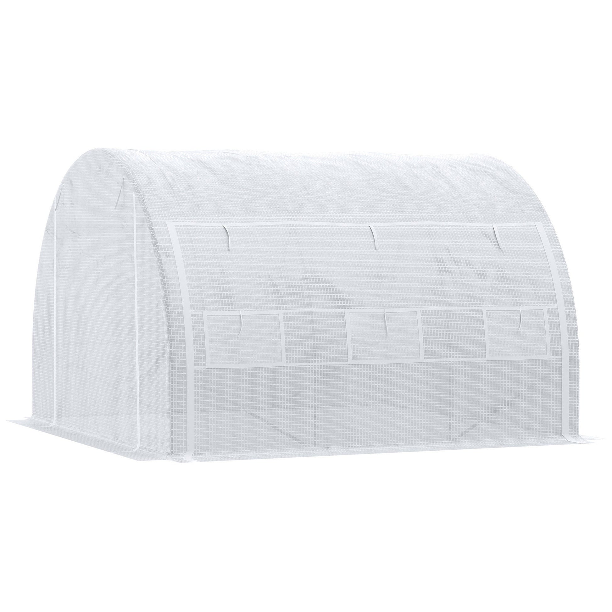 3 x 3 x 2 m Polytunnel Greenhouse with Roll-up Side Walls, Walk-in Grow House Tent with Steel Frame, Reinforced Cover, Zipped Door and 6 Mesh Windows for Garden, White