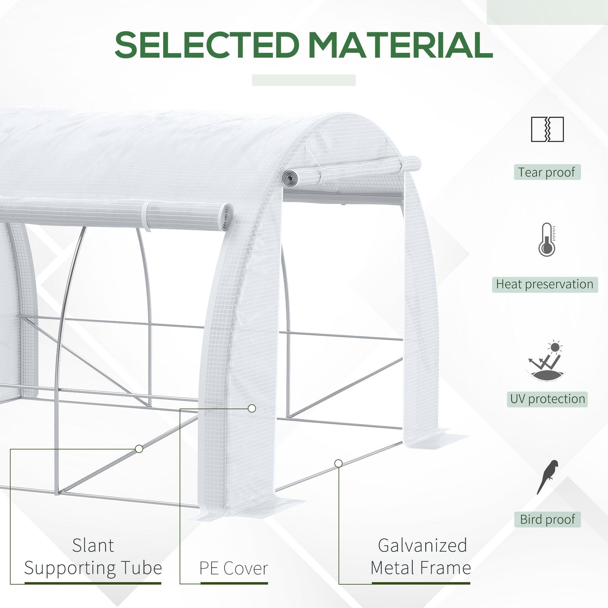 3 x 3 x 2 m Polytunnel Greenhouse with Roll-up Side Walls, Walk-in Grow House Tent with Steel Frame, Reinforced Cover, Zipped Door and 6 Mesh Windows for Garden, White