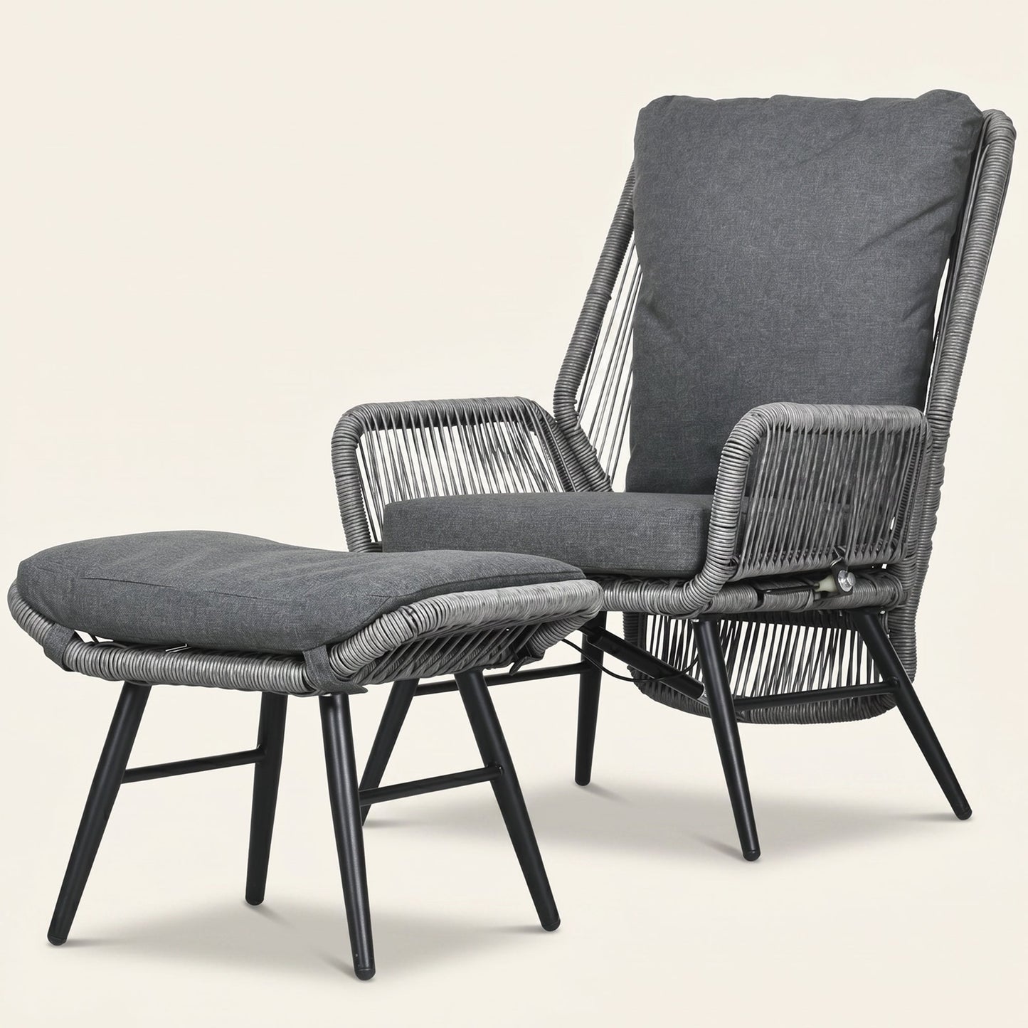 ARVOYA 2 Pieces PE Rattan Garden Leisure Chair Set w/ Adjustable Backrest & Footrest, Light Grey