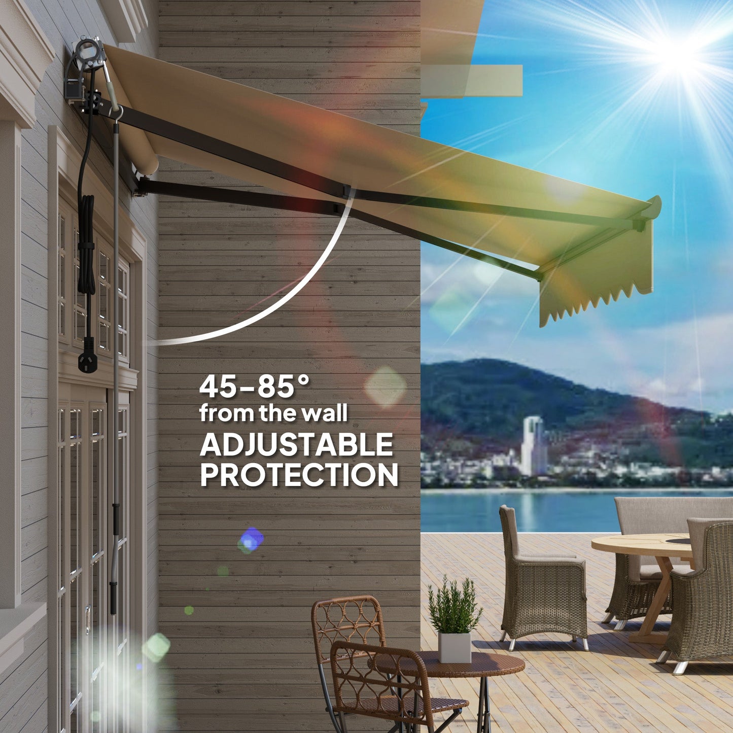 2.5 x 2m Electric Awning with Remote Controller, Aluminium Frame DIY Retractable Awning, UV30+ Sun Shade Canopy for Garden Patio Deck Door Window, Beige