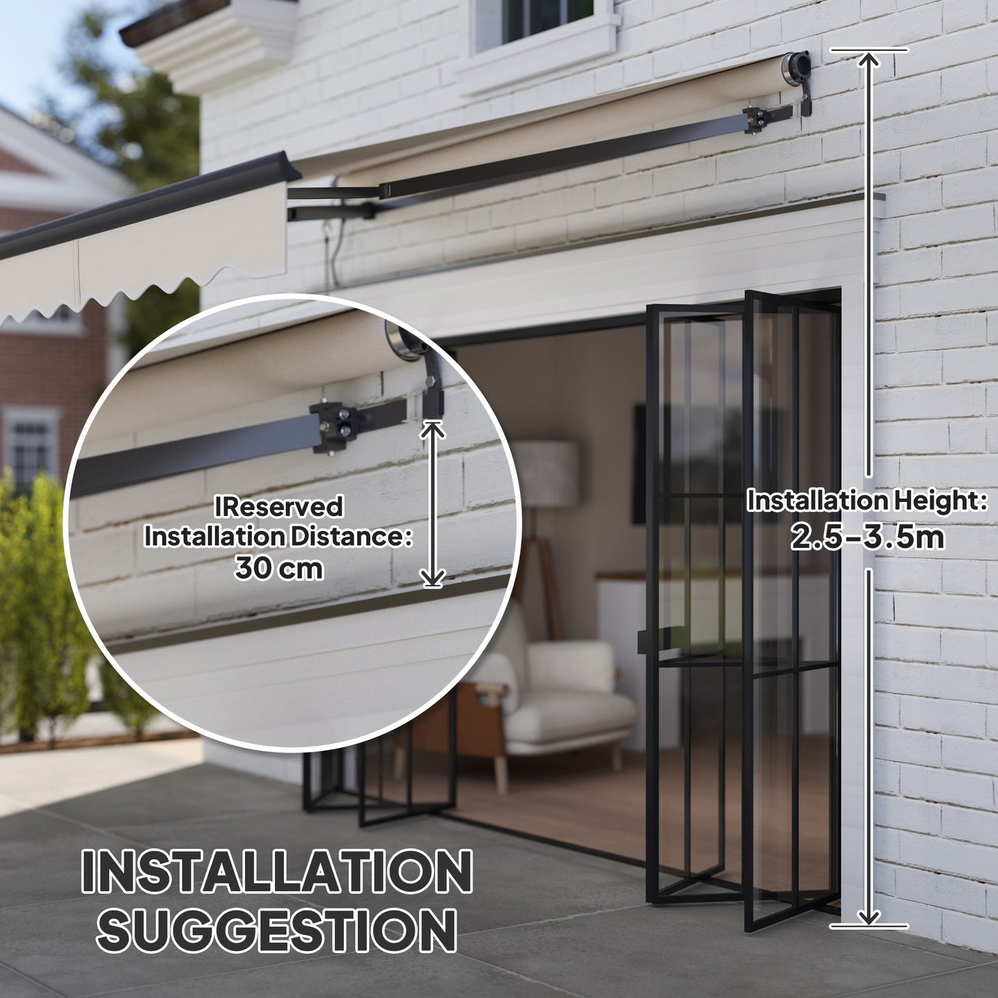 2.5 x 2m Electric Awning with Remote Controller, Aluminium Frame DIY Retractable Awning, UV30+ Sun Shade Canopy for Garden Patio Deck Door Window, Beige