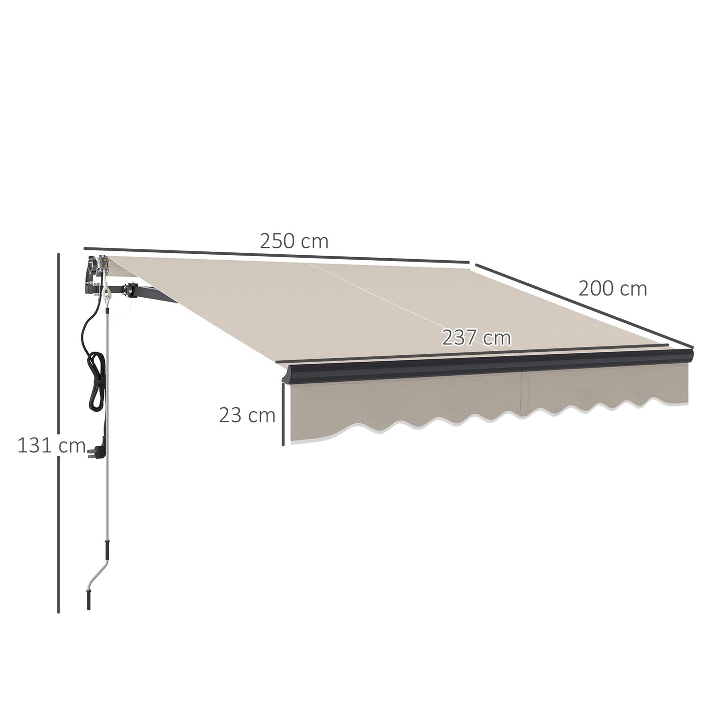 2.5 x 2m Electric Awning with Remote Controller, Aluminium Frame DIY Retractable Awning, UV30+ Sun Shade Canopy for Garden Patio Deck Door Window, Beige