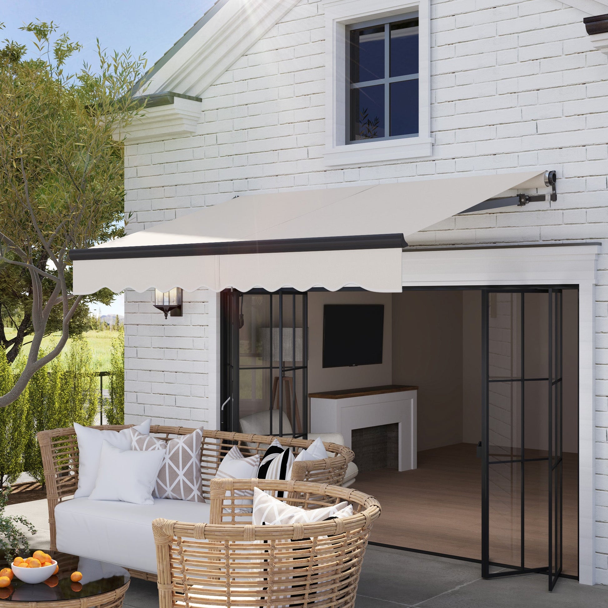 2.5 x 2m Electric Awning with Remote Controller, Aluminium Frame DIY Retractable Awning, UV30+ Sun Shade Canopy for Garden Patio Deck Door Window, Beige