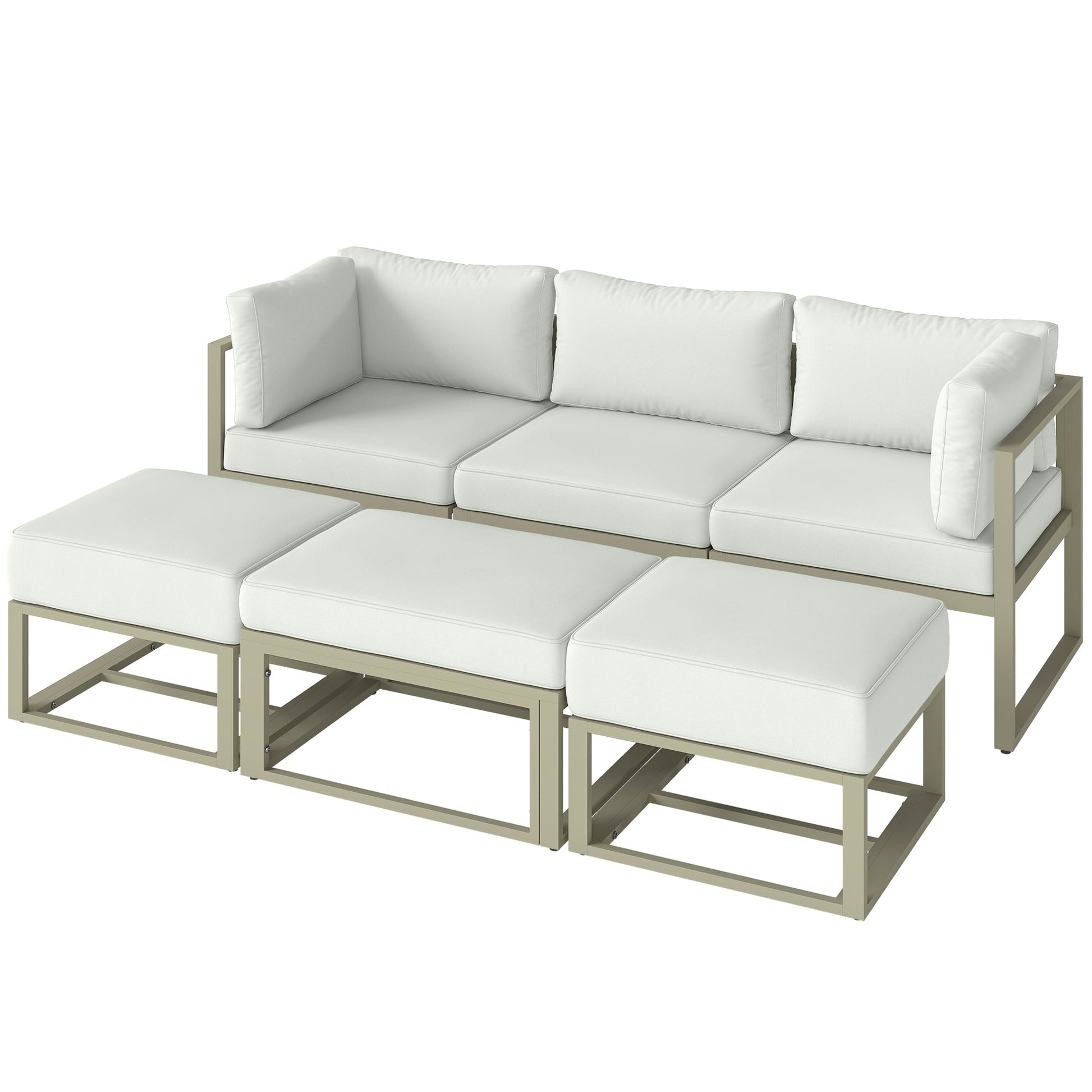 Garden Daybed, 6 Piece Outdoor Sectional Sofa Set, Aluminium Patio Conversation Furniture Set with Coffee Table, Footstool and Cushions, Cream White