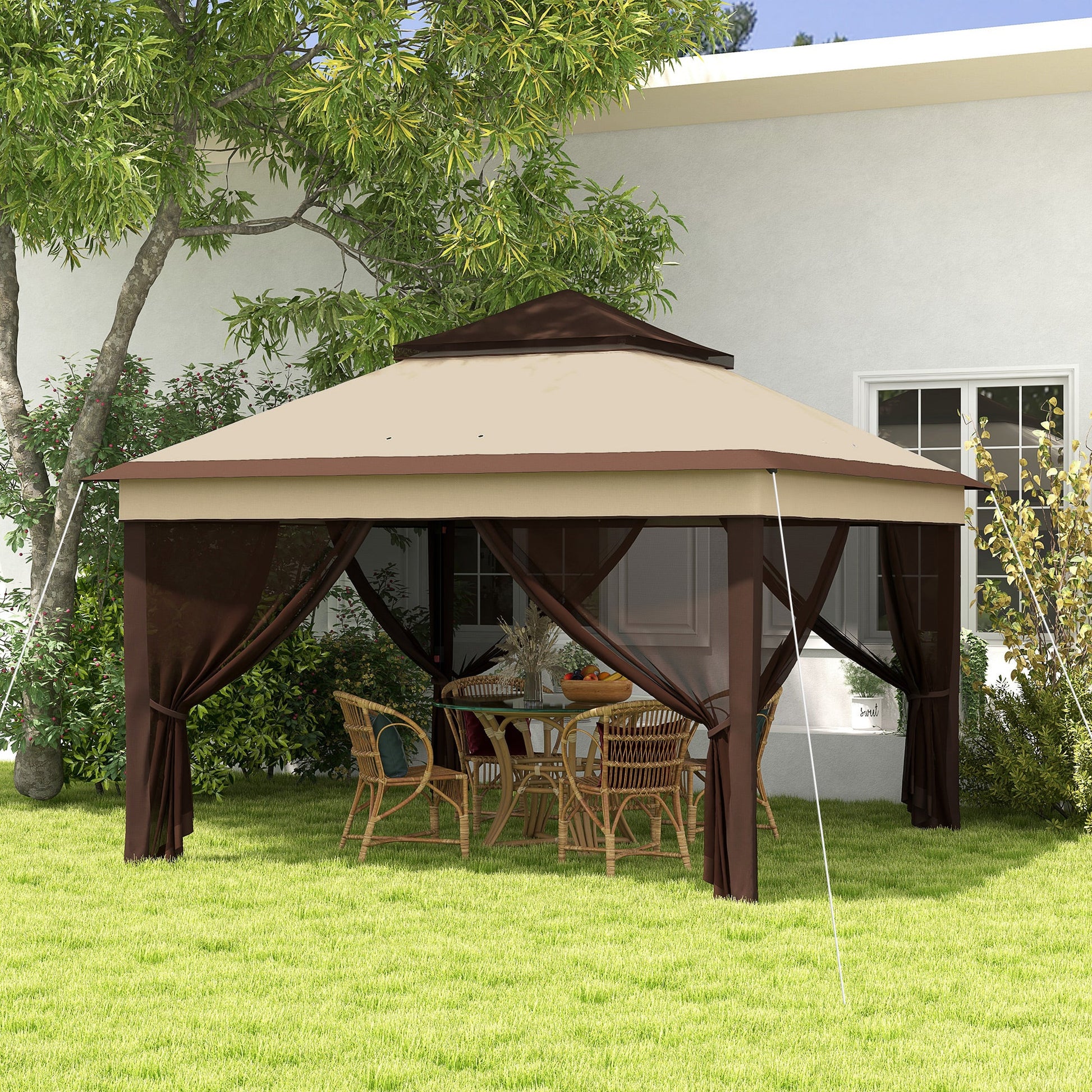 3 x 3(m) Pop Up Gazebo with Netting and Carrying Bag, Party Tent Instant Event Shelter, Height Adjustable and UV-Resistant, for Garden, Patio, Beige