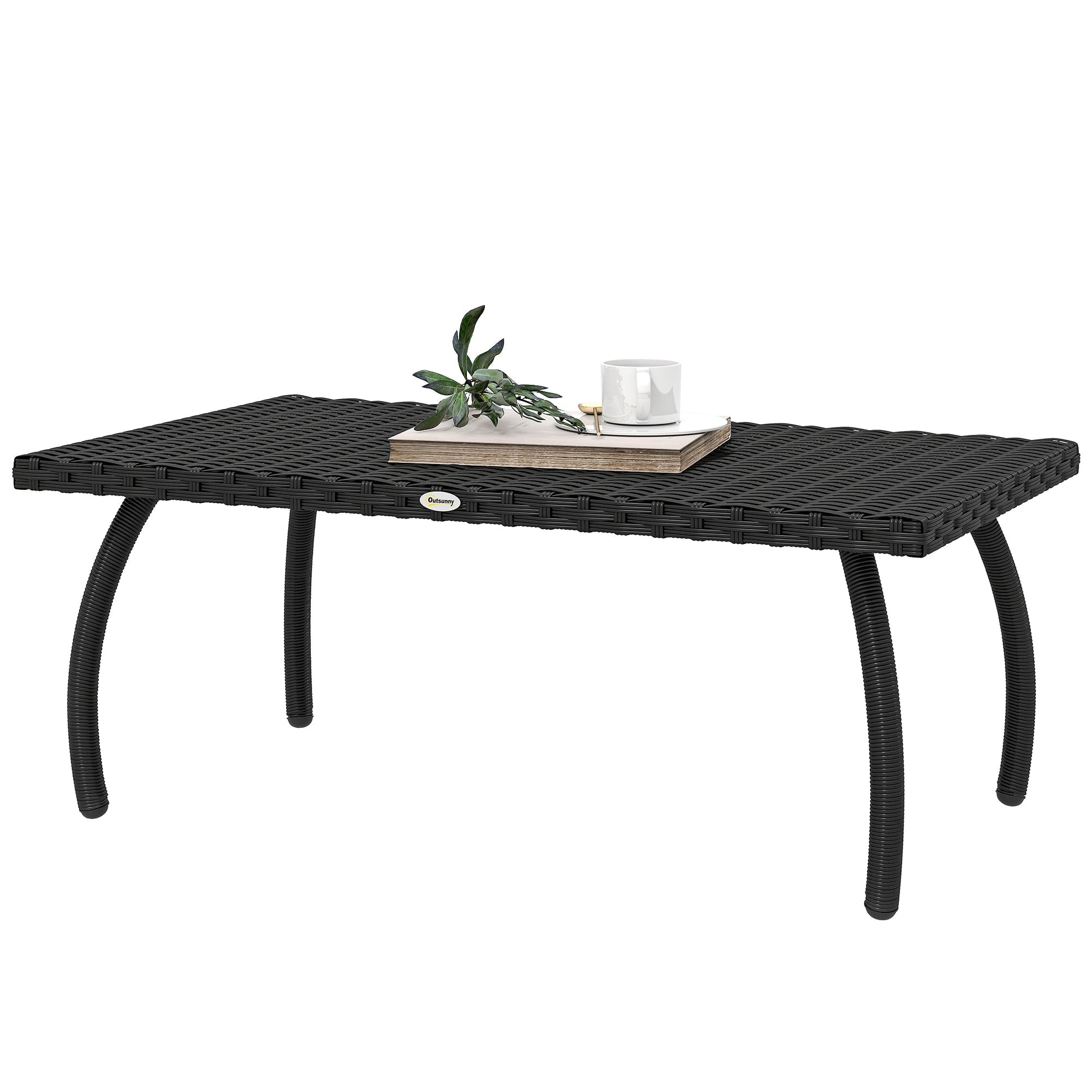Rattan Garden Coffee Table, PE Wicker Outdoor Garden Table with All-Weather Material for Garden, Balcony, Porch, Black