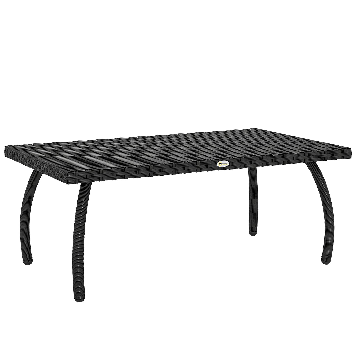 Rattan Garden Coffee Table, PE Wicker Outdoor Garden Table with All-Weather Material for Garden, Balcony, Porch, Black
