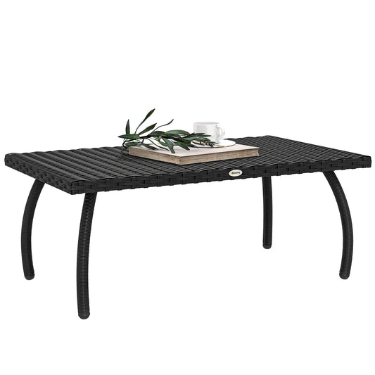 Rattan Garden Coffee Table, PE Wicker Outdoor Garden Table with All-Weather Material for Garden, Balcony, Porch, Black