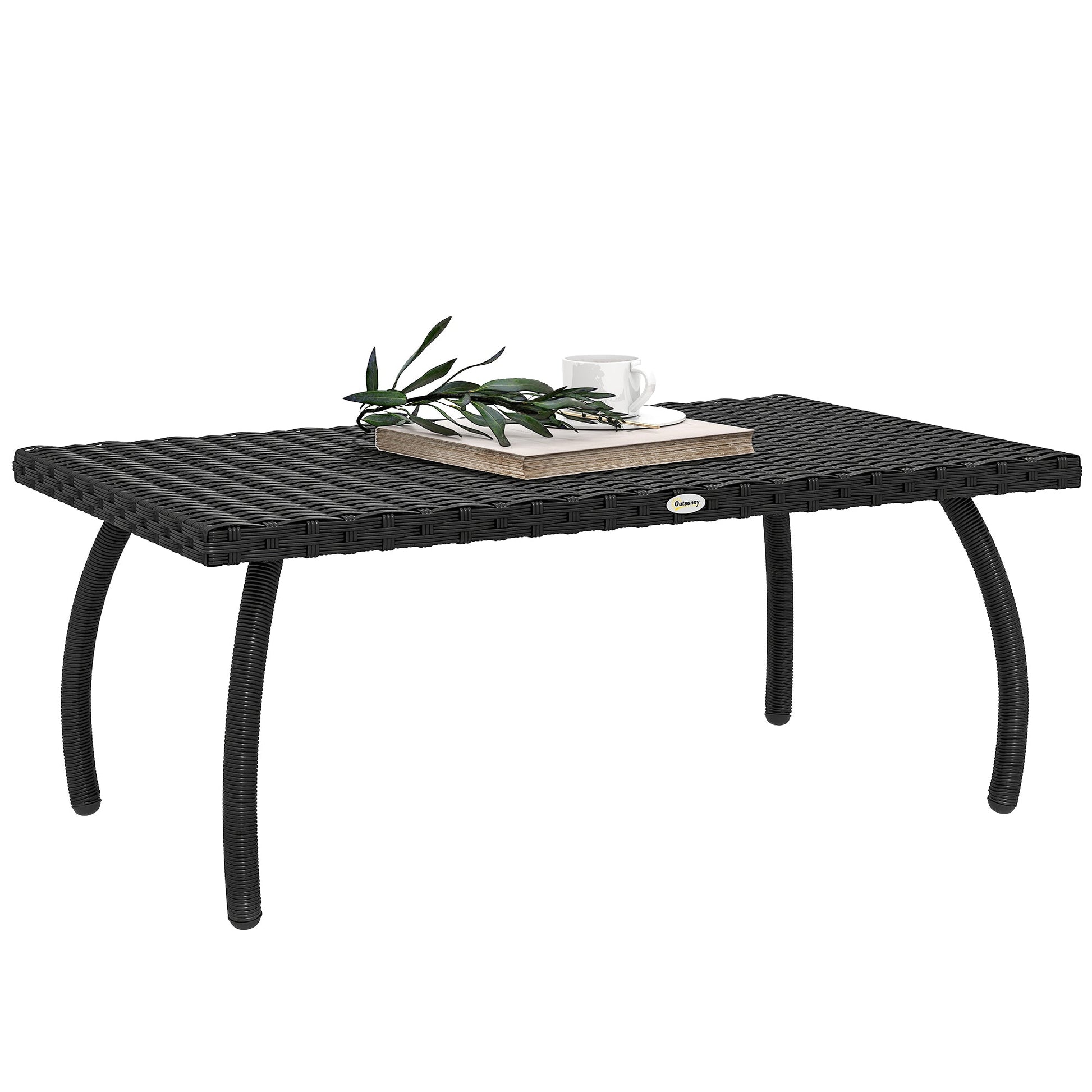 Rattan Garden Coffee Table, PE Wicker Outdoor Garden Table with All-Weather Material for Garden, Balcony, Porch, Black