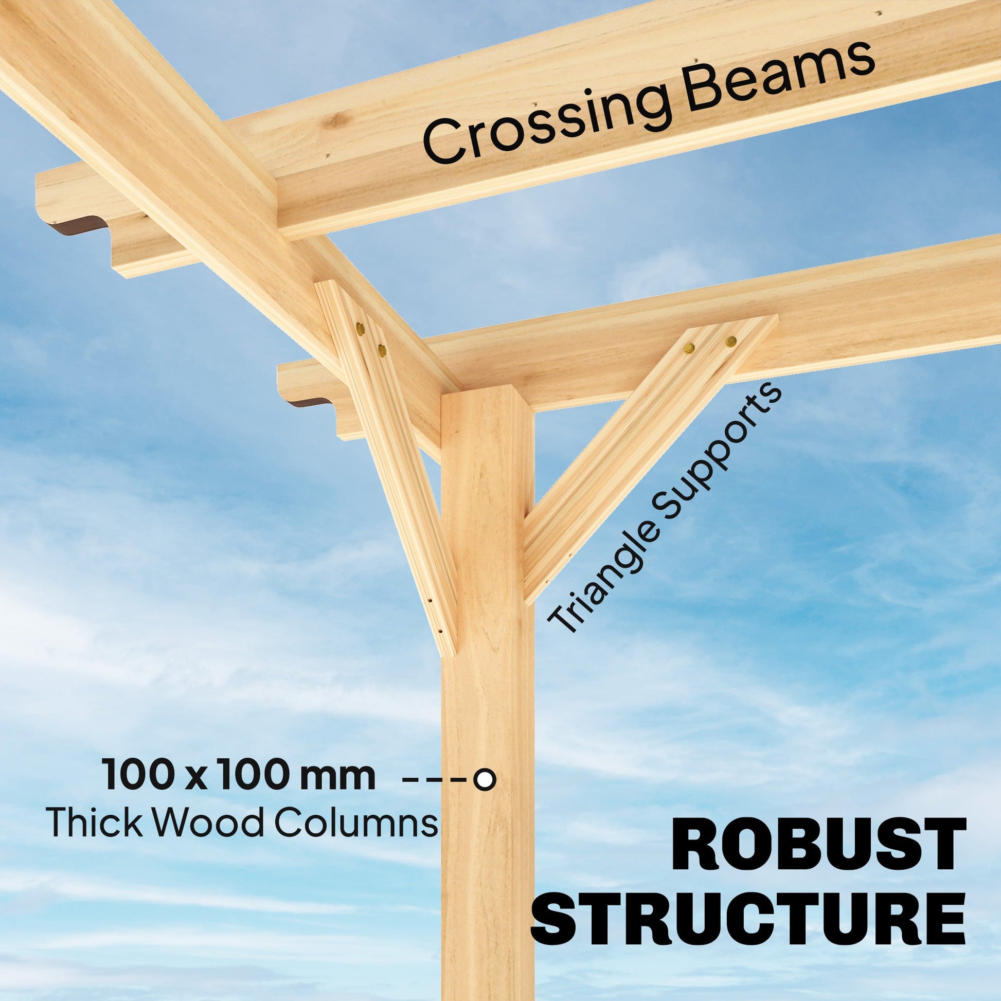 3 x 3 m Wooden Pergola Kit, Garden Pergola Gazebo Arch with Grape Trellis, Triangle Supports, Crossing Beams for Climbing Vines, Flowers, Sun Shade Shelter for Patio Grill, Nature Wood Finish