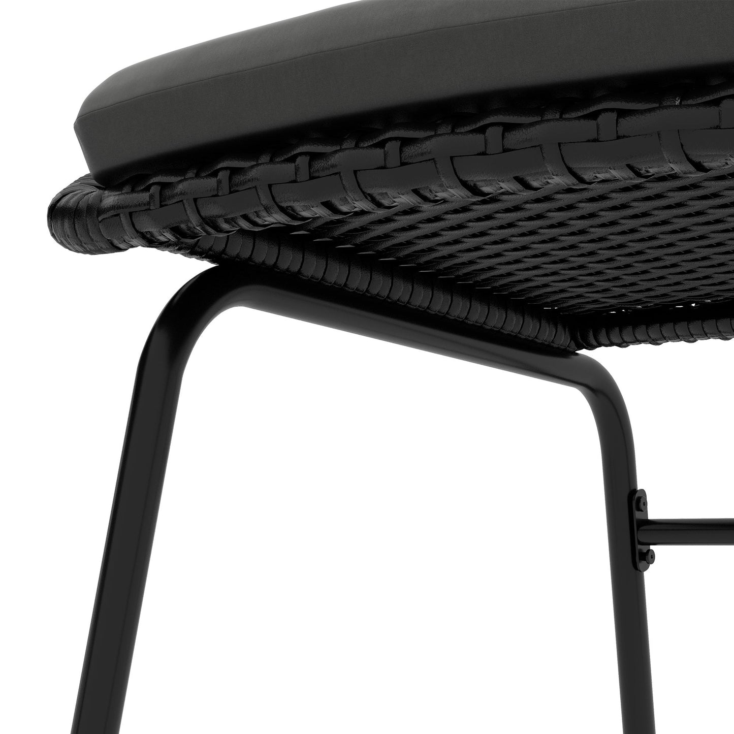 3 Pieces Rattan Bistro Set, Wicker Garden Furniture Set with Round Metal Top Coffee Table and Chairs, Washable Cushions for Outdoor, Patio, Balcony, Black