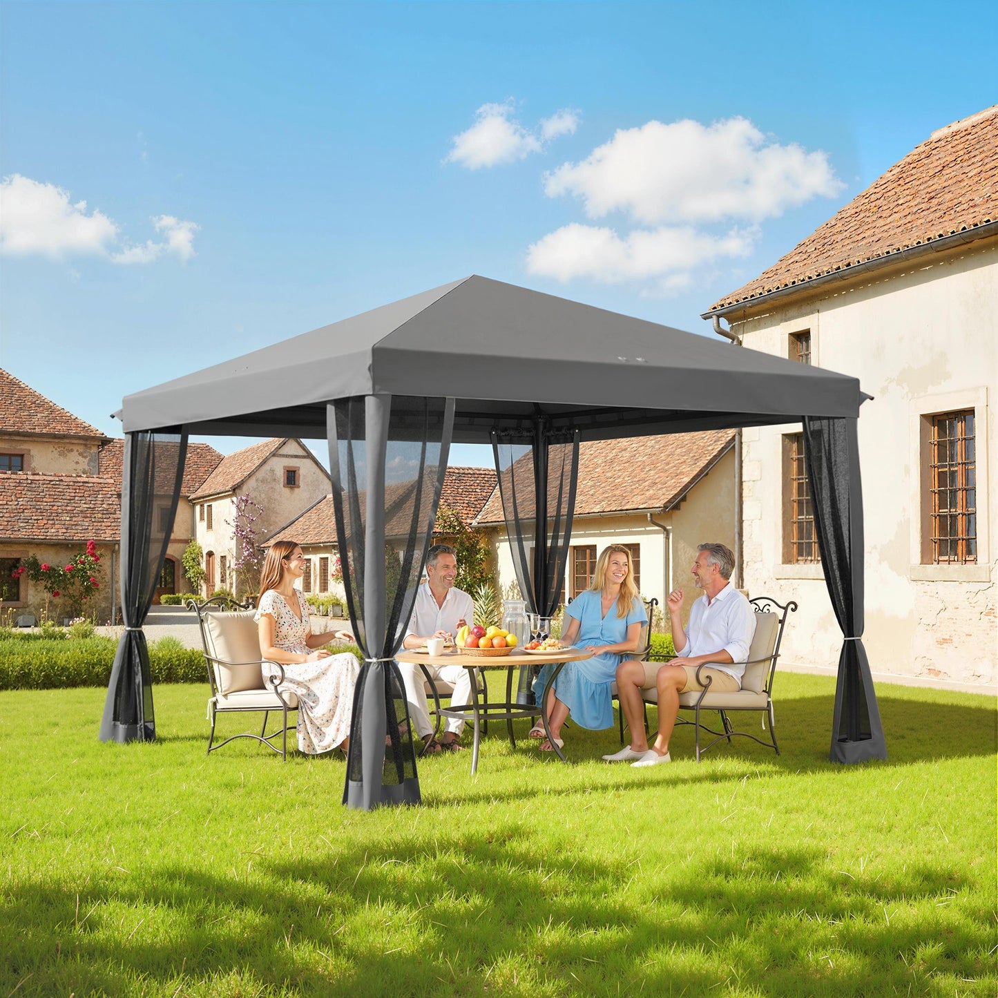 3 x 3 m Pop Up Gazebo, 420D Garden Tent Canopy with Removable Mesh Sidewall Netting, Carry Bag for Garden Patio Outdoor, Light Grey
