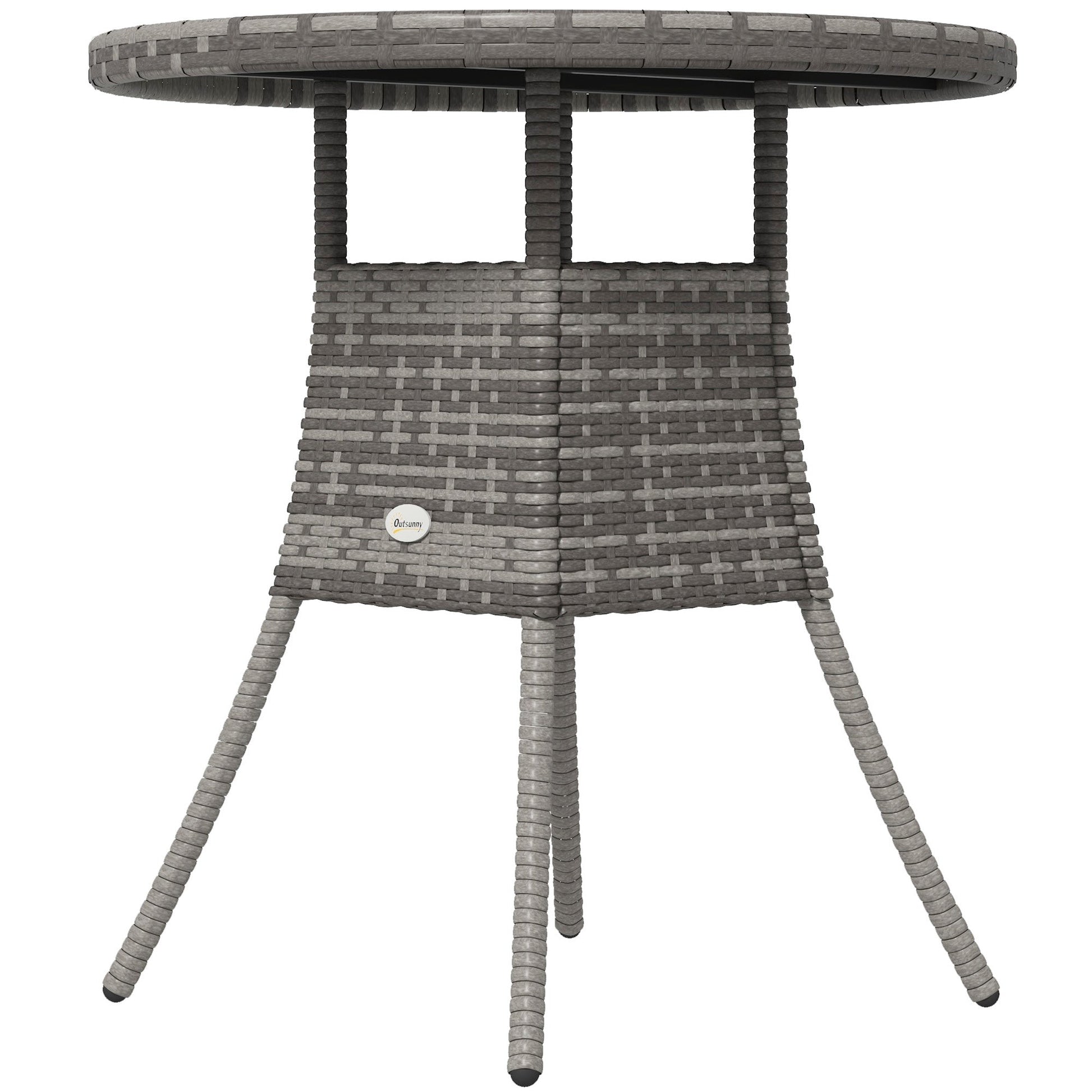 70 cm Outdoor Dining Table, PE Rattan Patio Table with Wood-plastic Composite Top for Balcony, Garden, Grey