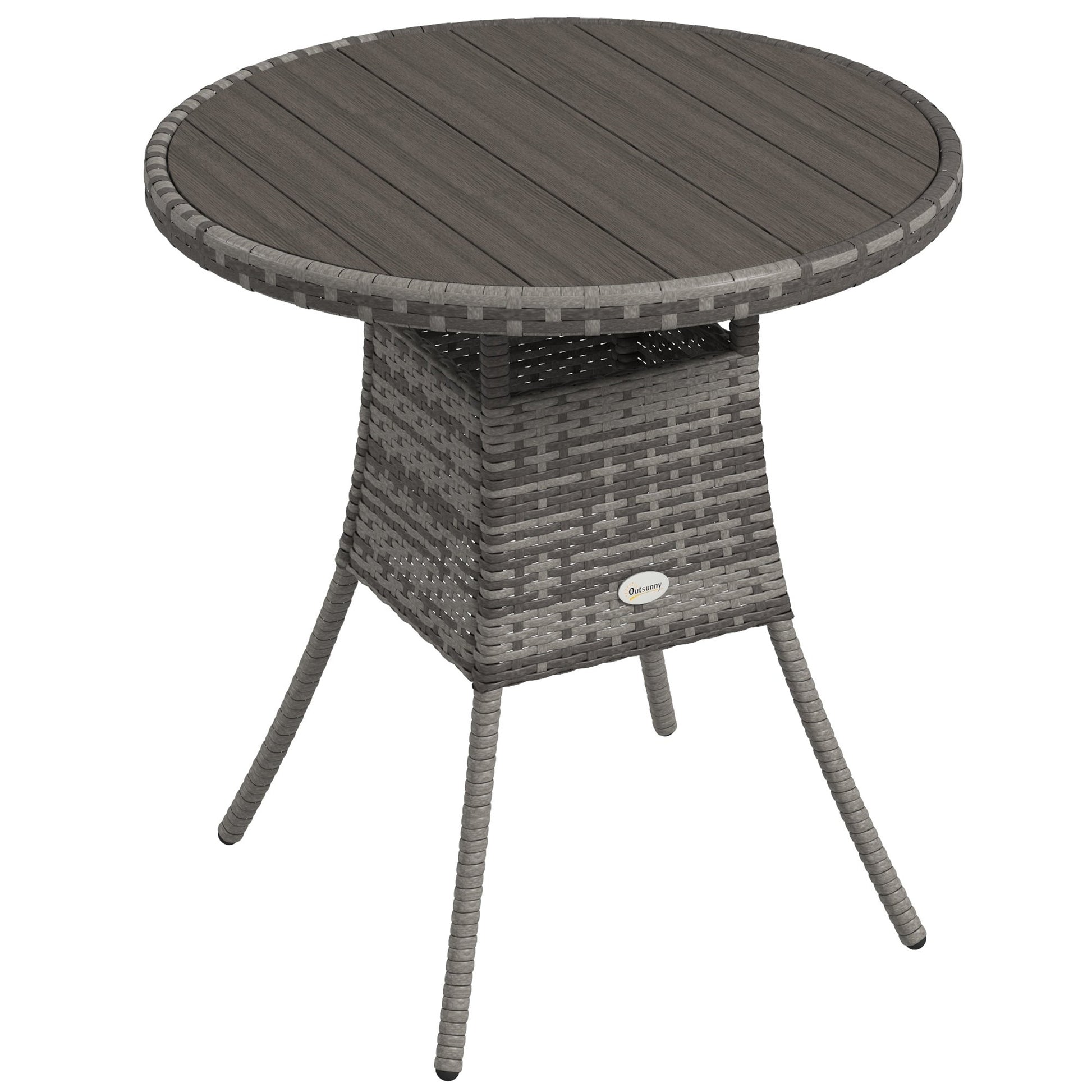 70 cm Outdoor Dining Table, PE Rattan Patio Table with Wood-plastic Composite Top for Balcony, Garden, Grey