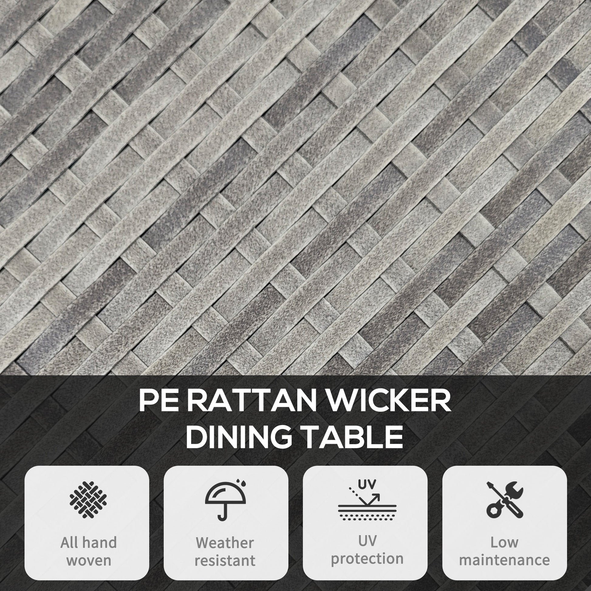 70 cm Outdoor Dining Table, PE Rattan Patio Table with Wood-plastic Composite Top for Balcony, Garden, Grey