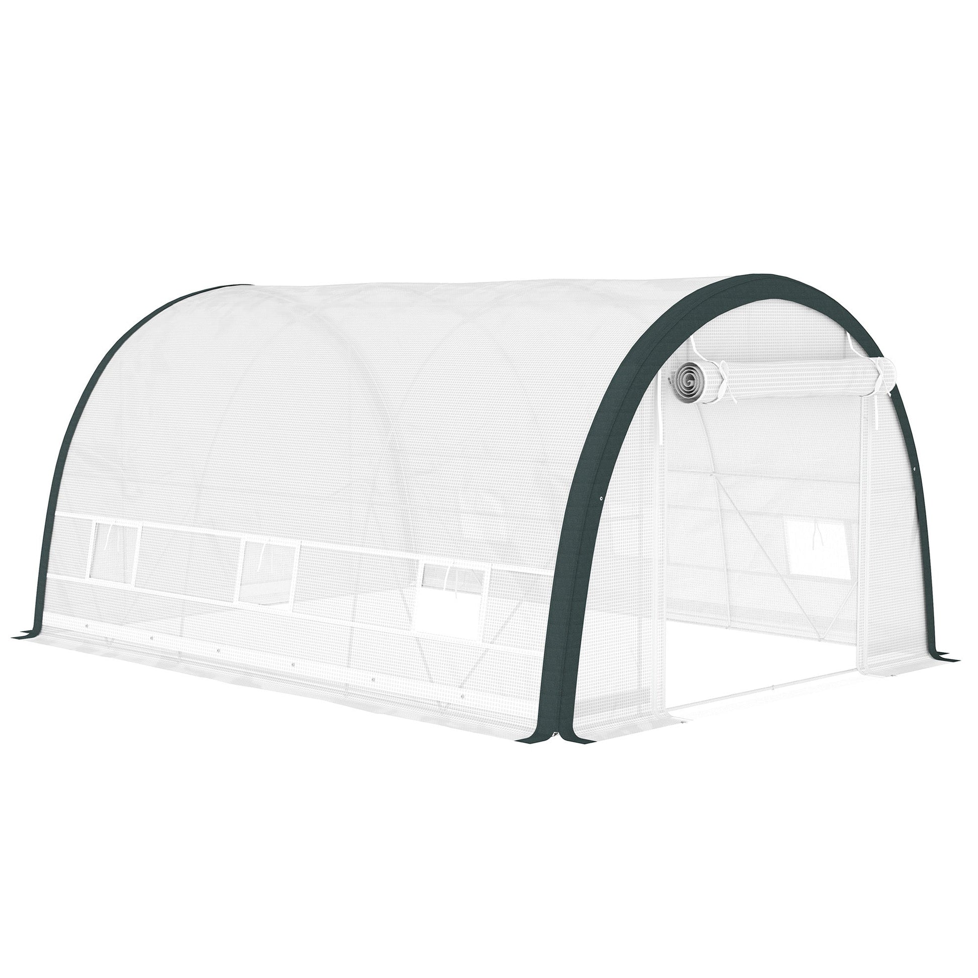4 x 3(m) Walk-in Polytunnel Greenhouse with Upgraded Structure, Zipped Roll Up Mesh Door, 6 Mesh Windows, Tunnel Warm House Tent with PE Cover, 10 Plant Labels and Gloves, White