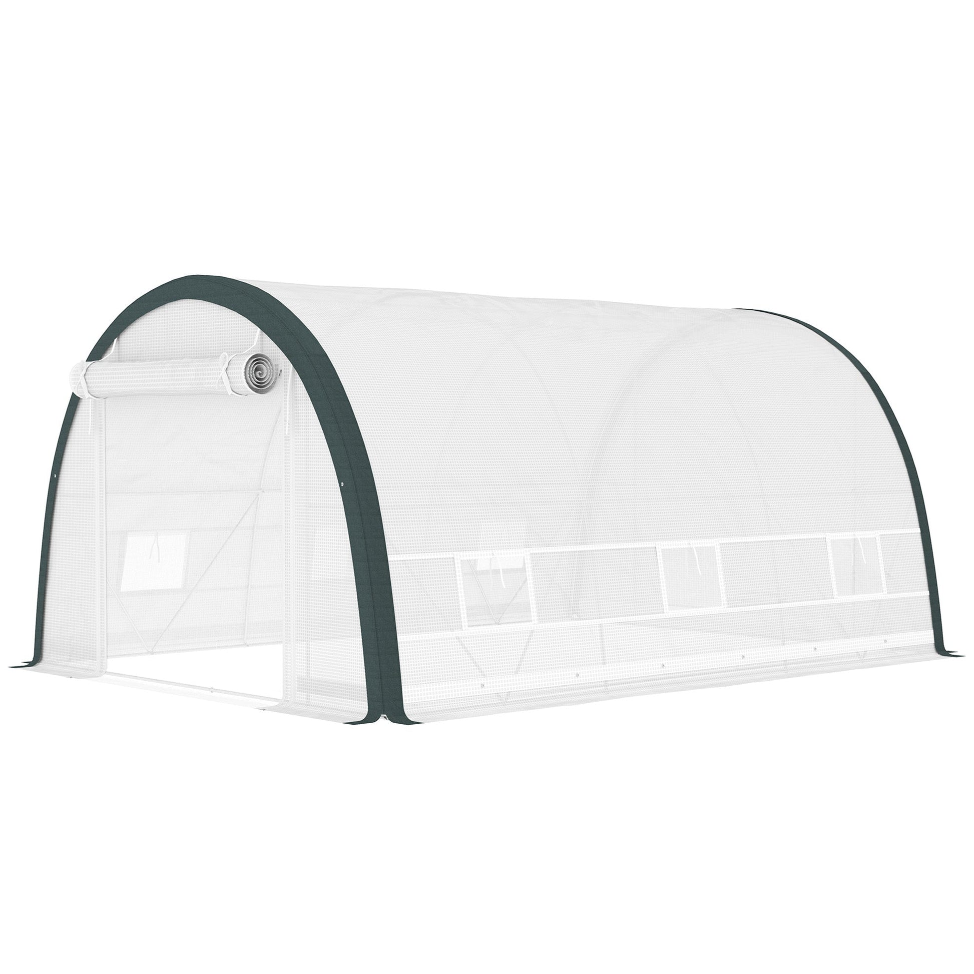 4 x 3(m) Walk-in Polytunnel Greenhouse with Upgraded Structure, Zipped Roll Up Mesh Door, 6 Mesh Windows, Tunnel Warm House Tent with PE Cover, 10 Plant Labels and Gloves, White