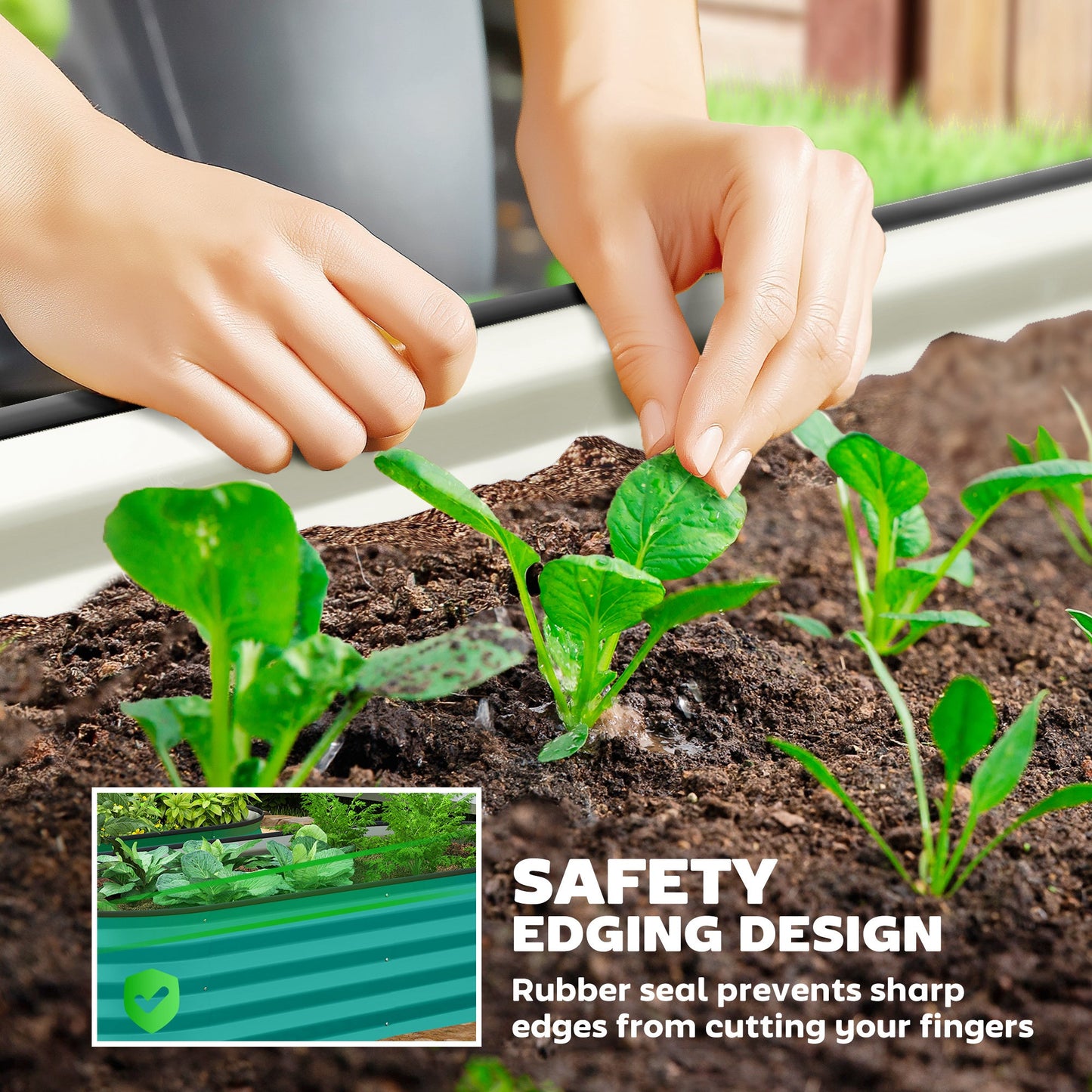 Set of 2 Raised Beds for Garden, Outdoor Galvanised Planter Box with Plant Support Stakes, Rubber Strap Edging and Bottomless for Flower, Vegetable, 150 x 60 x 30 cm, Green