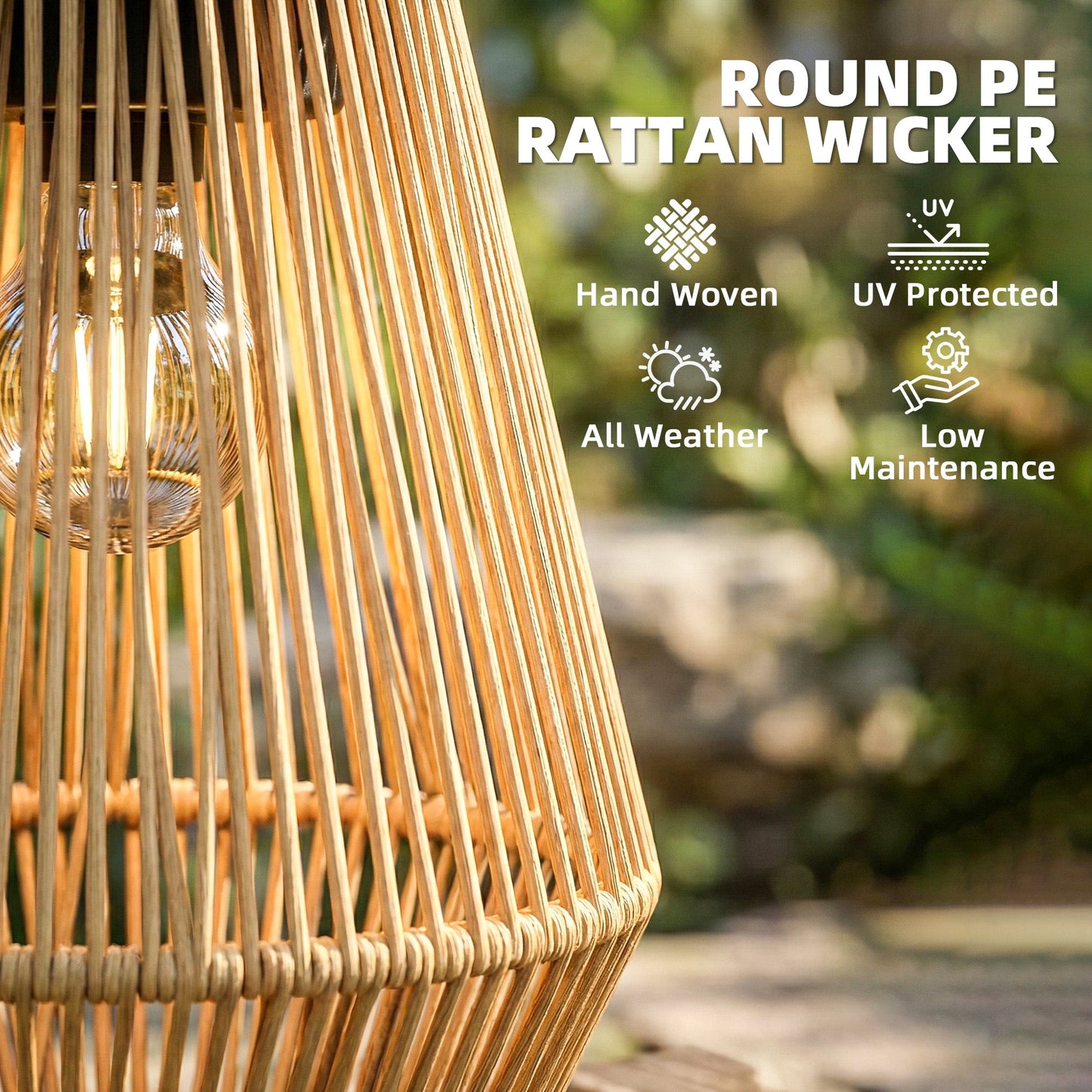 Hanging Solar Lights Outdoor Garden Lanterns, 2 Pack Rattan Solar Lights with Auto On/Off, Decorative Rattan Table Lamp with Handle, IP44 for Patio, Pathway, Terrace, Tree, Brown