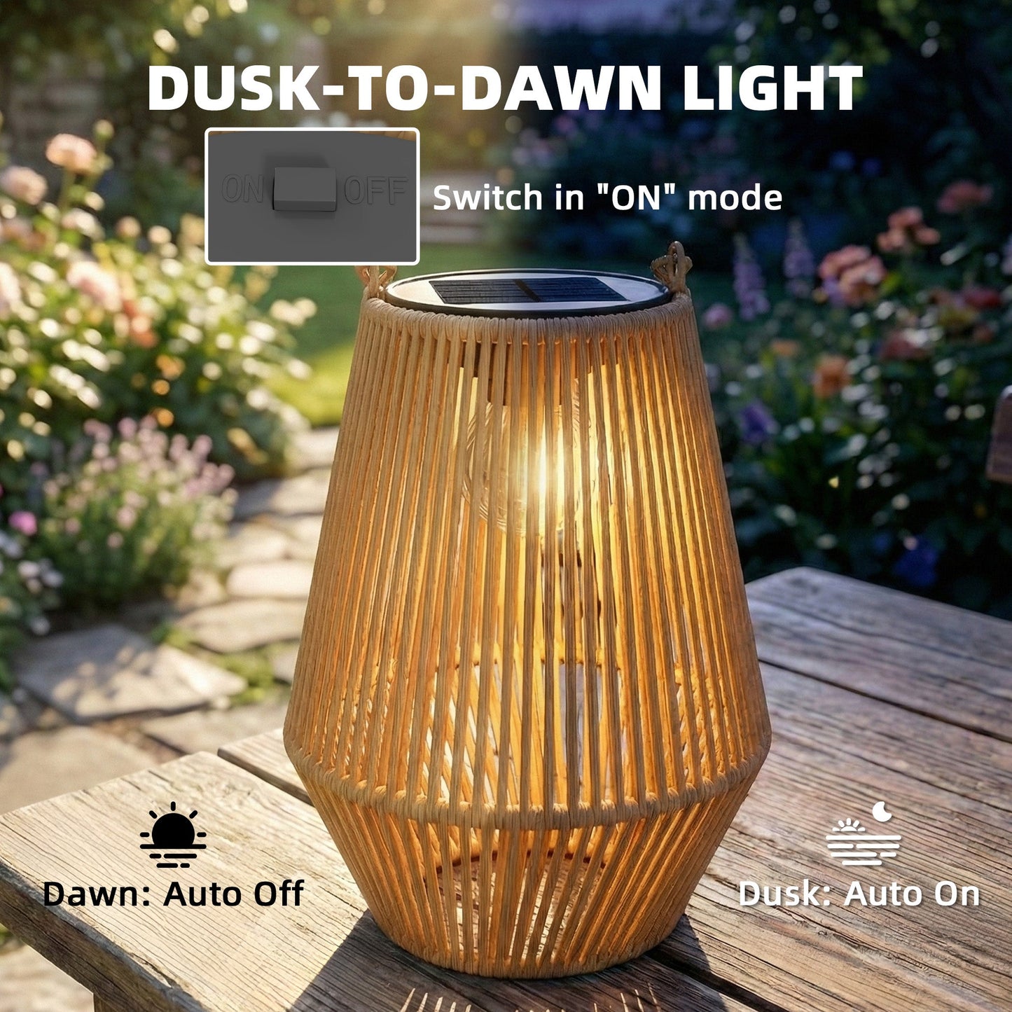 Hanging Solar Lights Outdoor Garden Lanterns, 2 Pack Rattan Solar Lights with Auto On/Off, Decorative Rattan Table Lamp with Handle, IP44 for Patio, Pathway, Terrace, Tree, Brown
