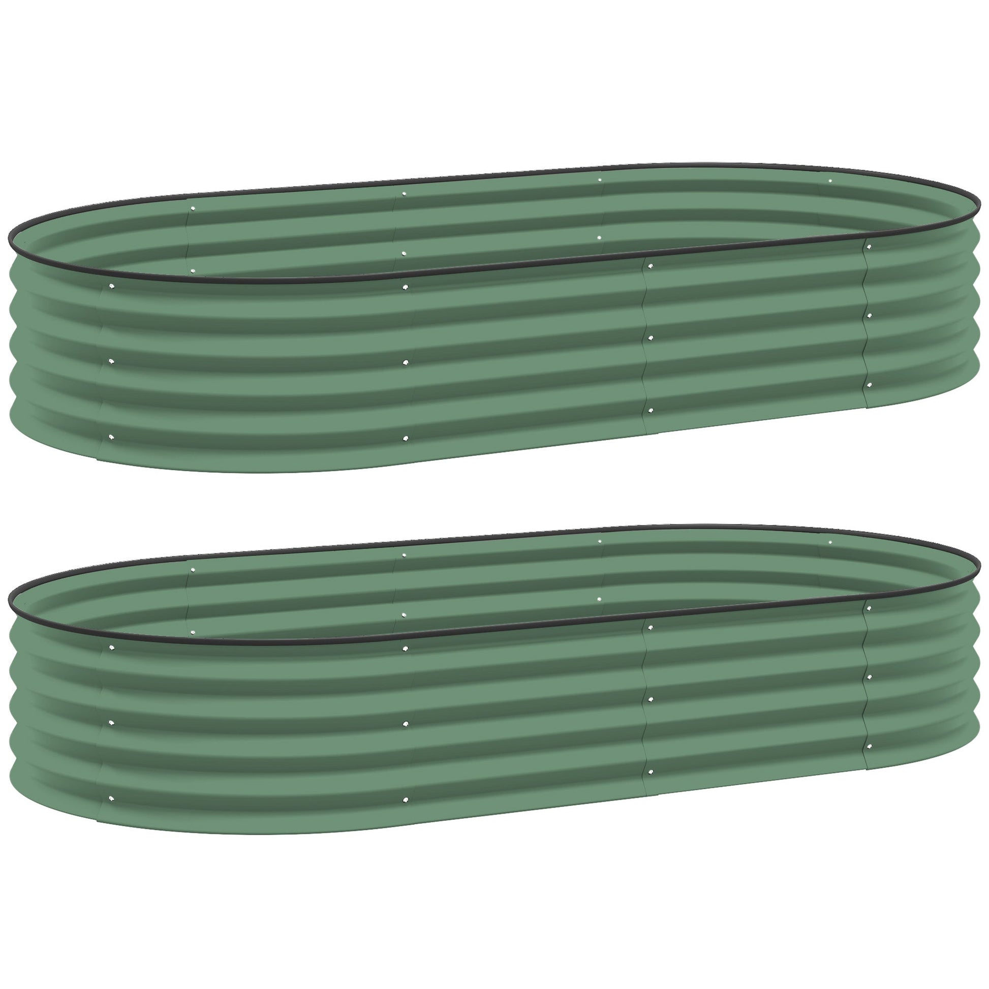 Set of 2 Raised Beds for Garden, Outdoor Galvanised Planter Box with Plant Support Stakes, Rubber Strap Edging and Bottomless for Flower, Vegetable, 181 x 93 x 30 cm, Green