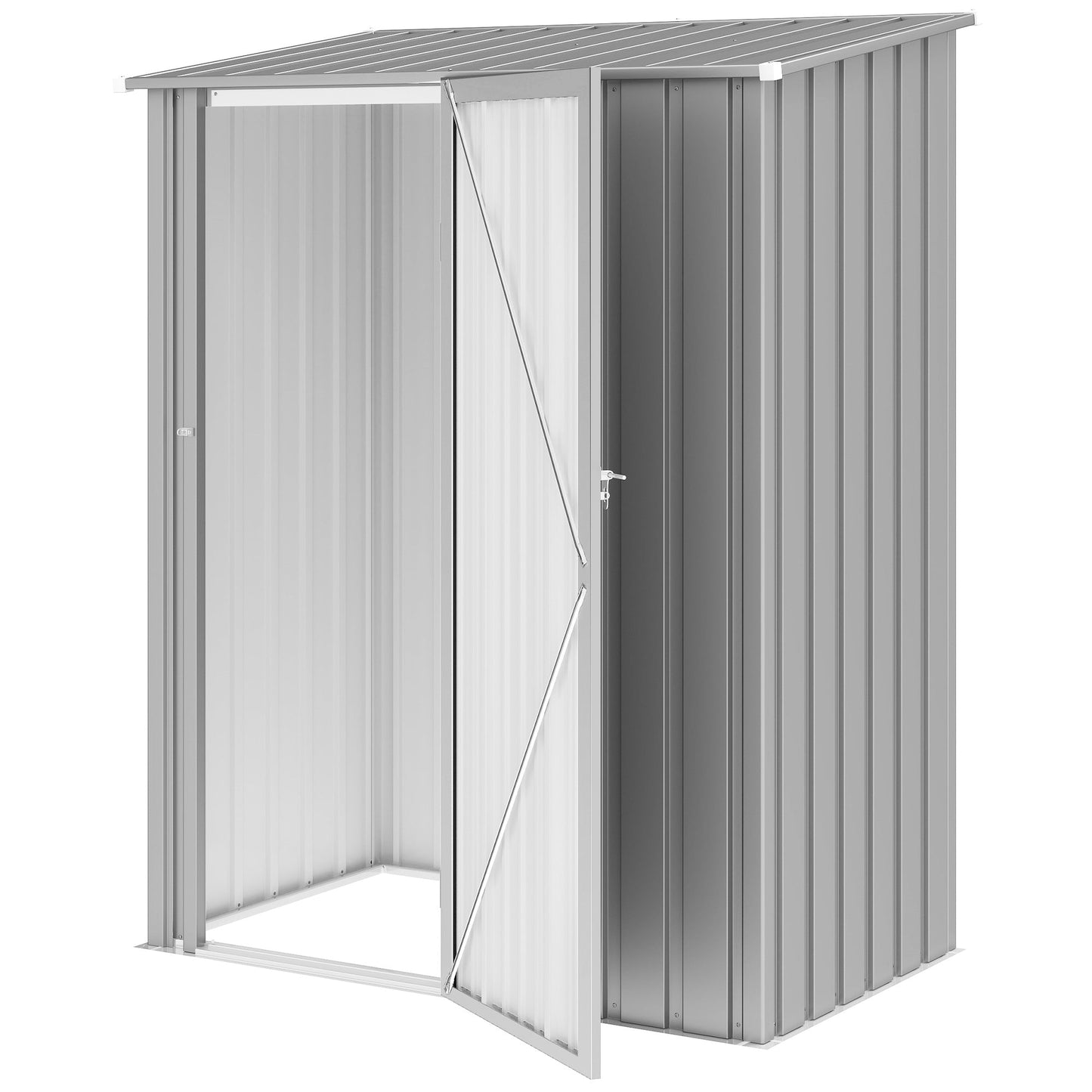 5ft x 3ft Garden Storage Shed, Outdoor Metal Shed with Sloped Roof, Lockable Door for Tools, Equipment, Aluminium Grey