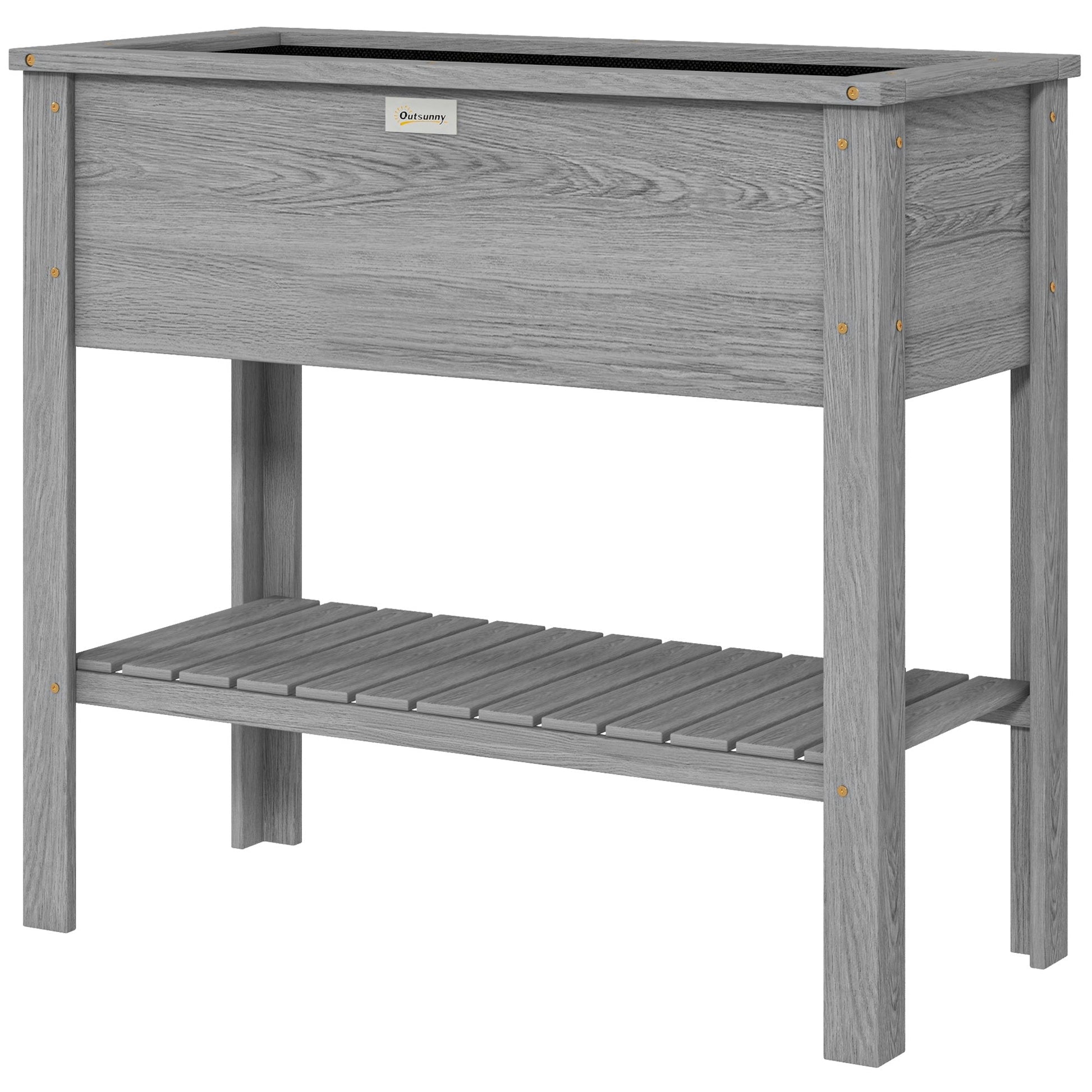 Wooden Raised Garden Bed, Elevated Planter Box with Storage Shelf and Drainage Holes, Raised Planter with Legs for Flowers, Vegetables, Herbs, Grey