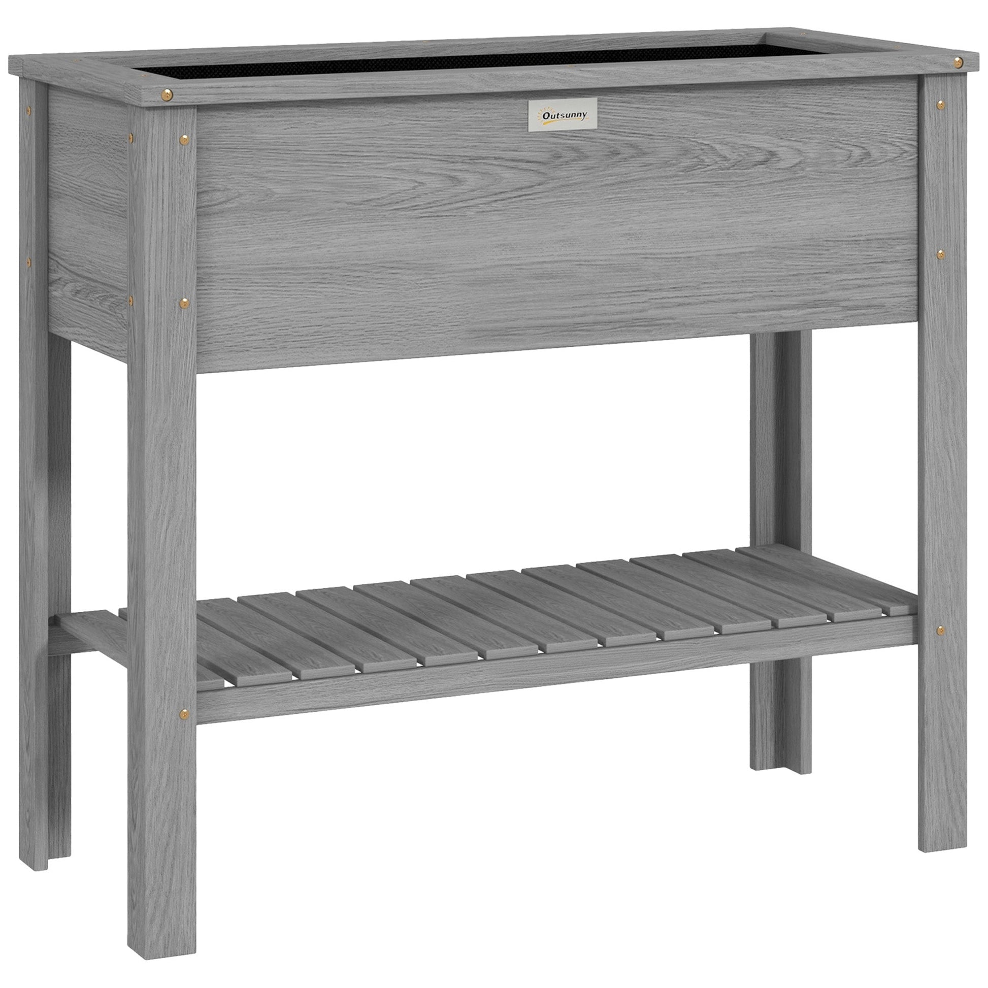 Wooden Raised Garden Bed, Elevated Planter Box with Storage Shelf and Drainage Holes, Raised Planter with Legs for Flowers, Vegetables, Herbs, Grey