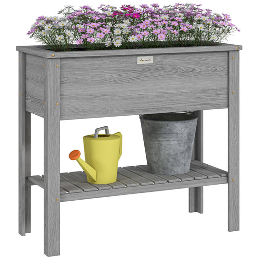 Wooden Raised Garden Bed, Elevated Planter Box with Storage Shelf and Drainage Holes, Raised Planter with Legs for Flowers, Vegetables, Herbs, Grey