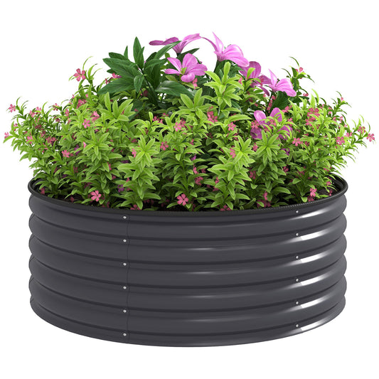 Galvanised Raised Garden Bed with Safety Edging, Outdoor Raised Planter Box with Gloves and Open Bottom, Metal Raised Bed for Flowers, Vegetables and Herbs, 120 x 120 x 43cm, Dark Grey