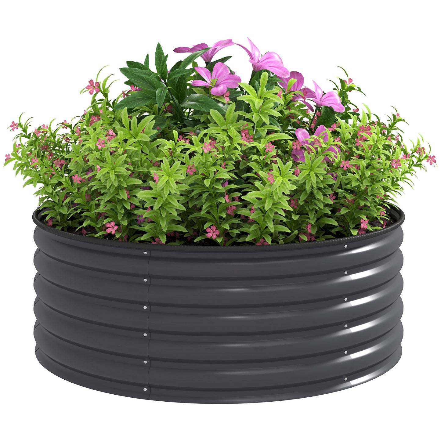 Galvanised Raised Garden Bed with Safety Edging, Outdoor Raised Planter Box with Gloves and Open Bottom, Metal Raised Bed for Flowers, Vegetables and Herbs, 120 x 120 x 43cm, Dark Grey