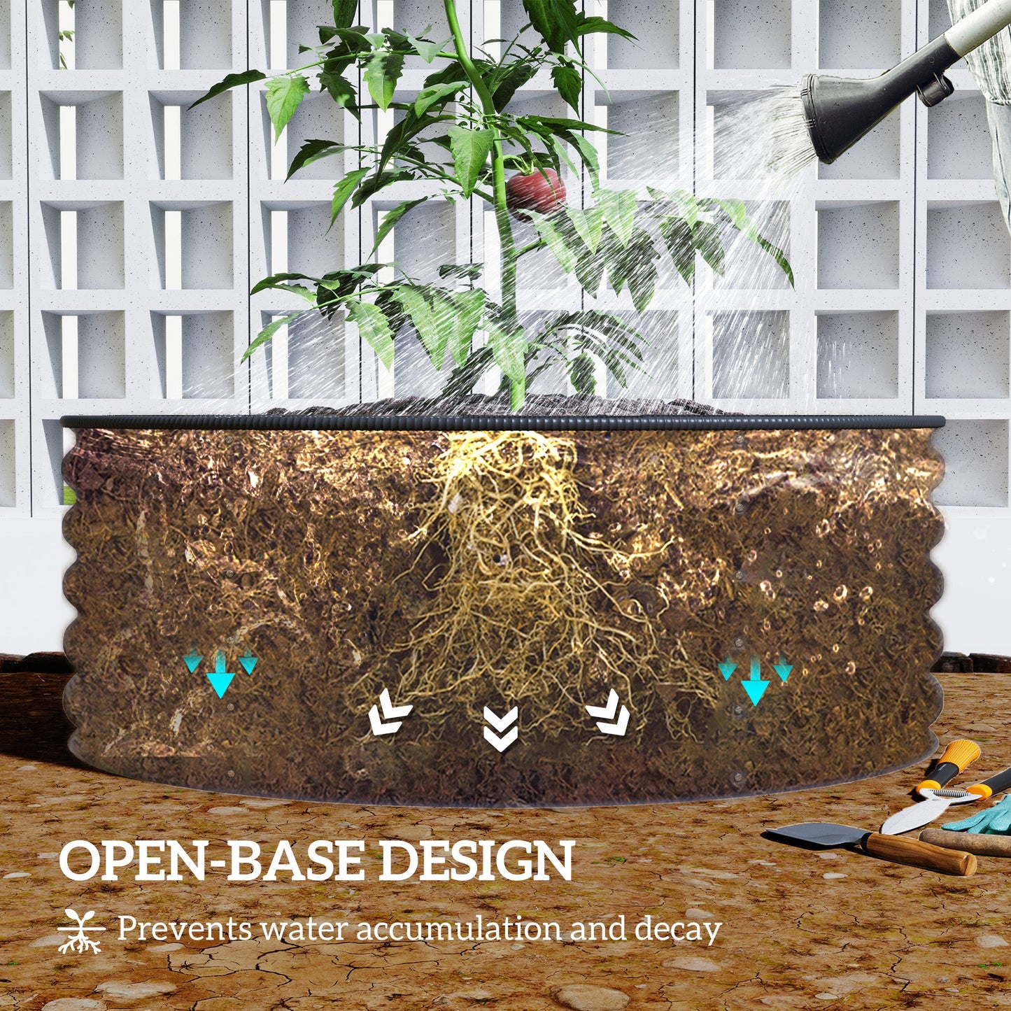 Galvanised Raised Garden Bed with Safety Edging, Outdoor Raised Planter Box with Gloves and Open Bottom, Metal Raised Bed for Flowers, Vegetables and Herbs, 120 x 120 x 43cm, Dark Grey