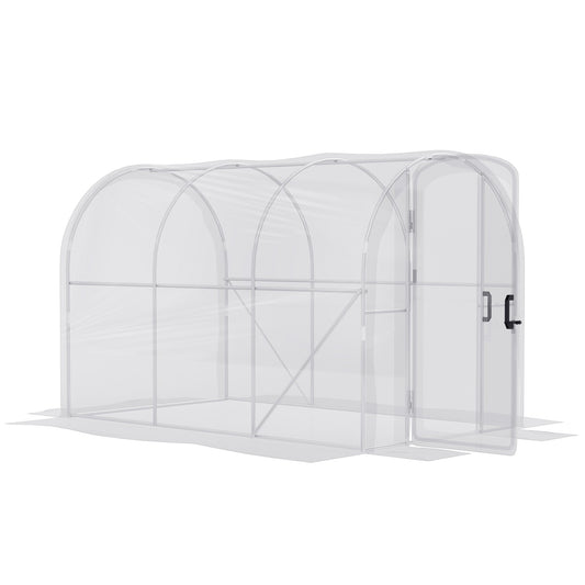 3 x 2 x 2m Polytunnel Greenhouse with 2 Hinged Door, Walk-in Grow House Tent with PE Cover and Galvanised Steel Frame, Clear