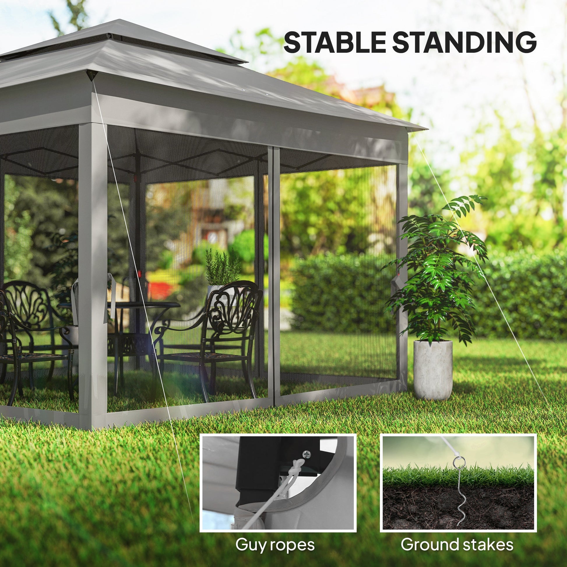 3 x 3(m) Pop Up Gazebo, Double-roof Garden Tent with Netting and Carry Bag, Party Event Shelter for Outdoor Patio, Dark Grey