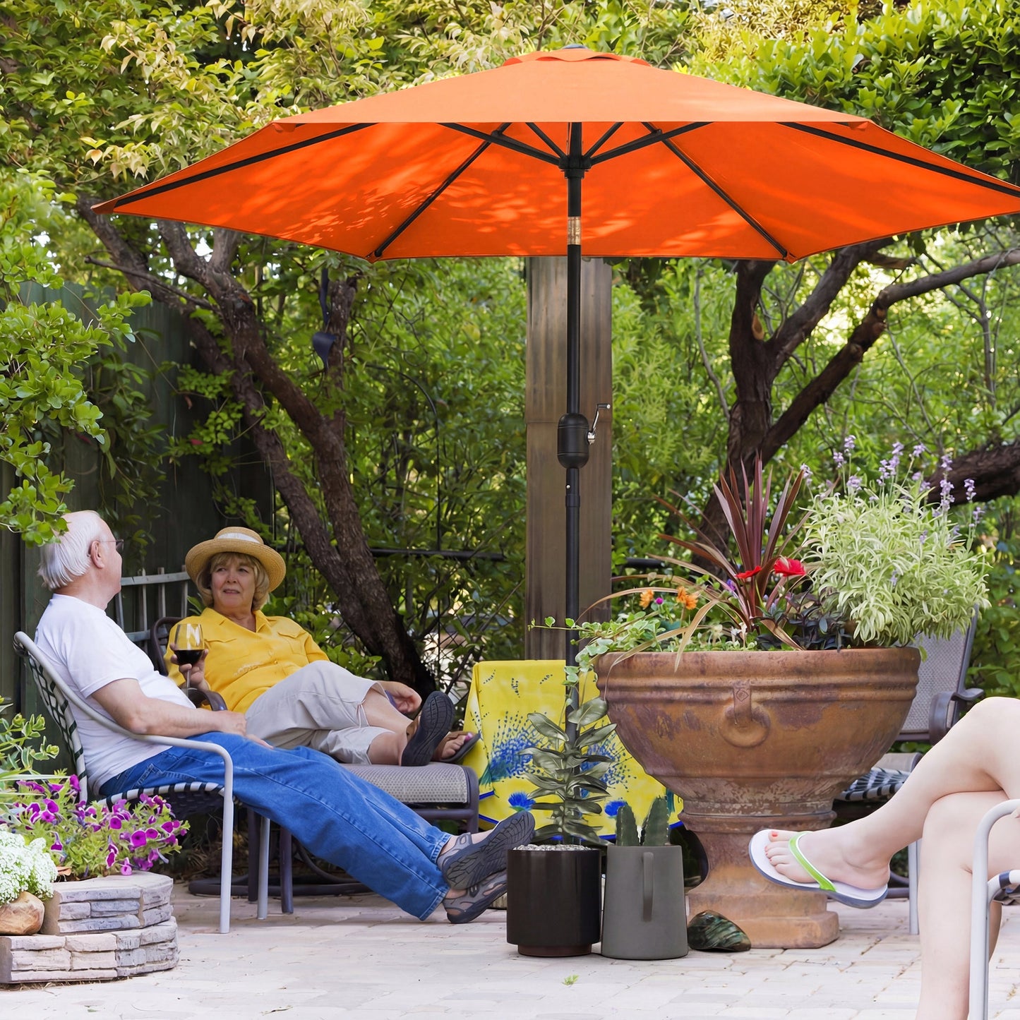 2.6 m Garden Parasol Umbrella with Aluminium Pole, Outdoor Table Market Patio Umbrella Sun Shade with Tilt and Crank, Vent, Orange