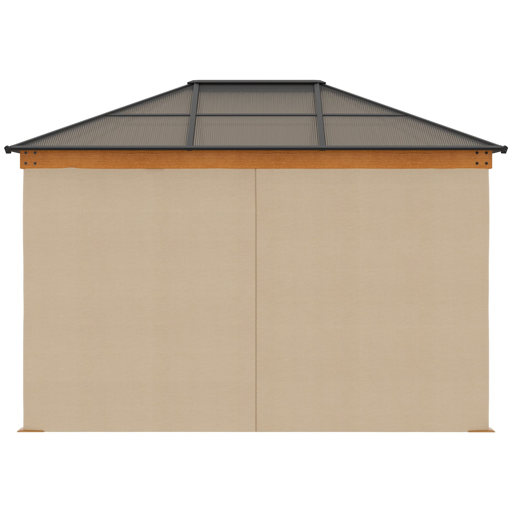 3 x 3.6 m Hardtop Gazebo Canopy, Polycarbonate Roof Garden Pavilion with Aluminium and Steel Frame, Nettings and Sidewalls for Garden, Patio, Khaki