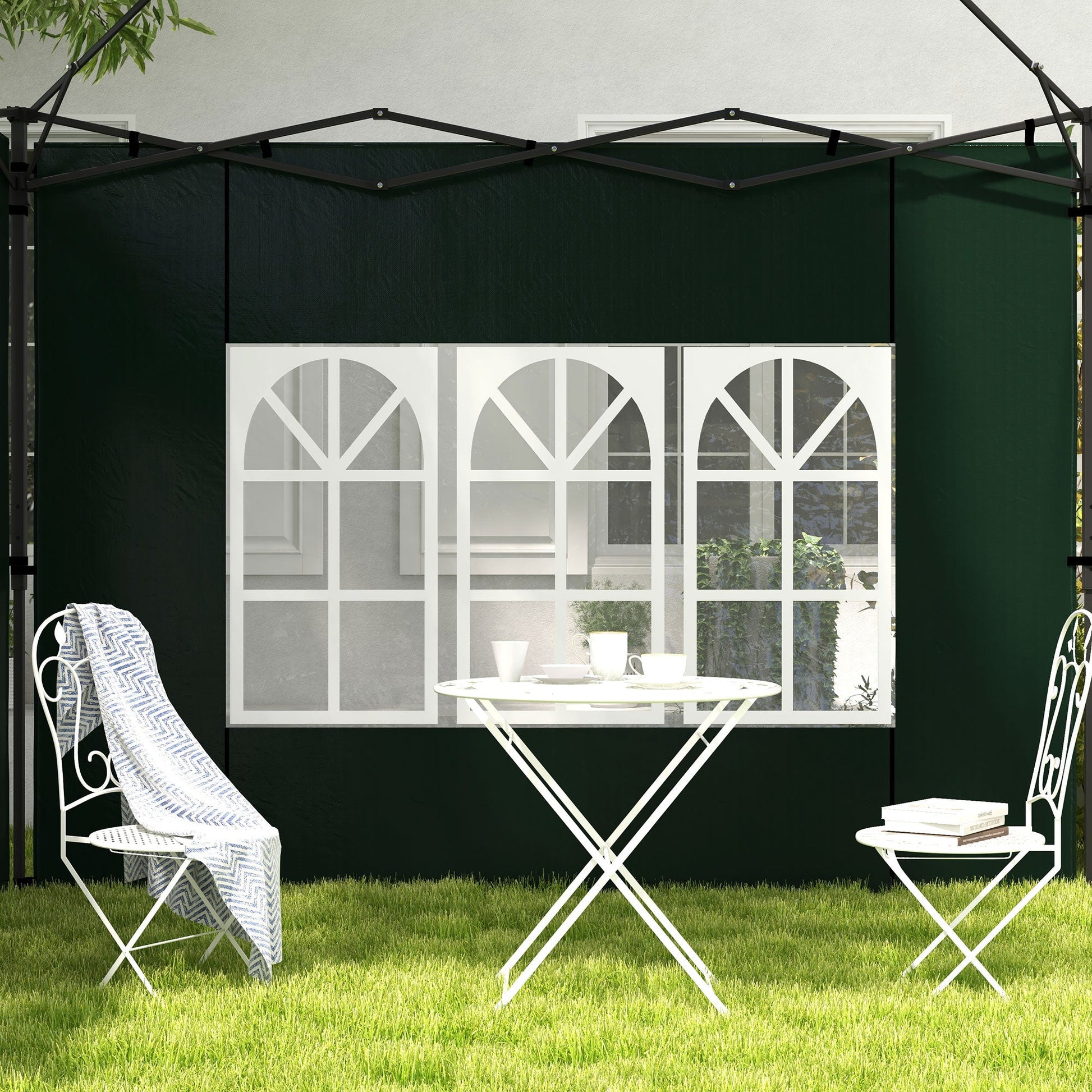 Gazebo Side Panels with Window for 3x3(m) or 3x6m Gazebo Canopy, 2 Pack Sides Replacement, Green
