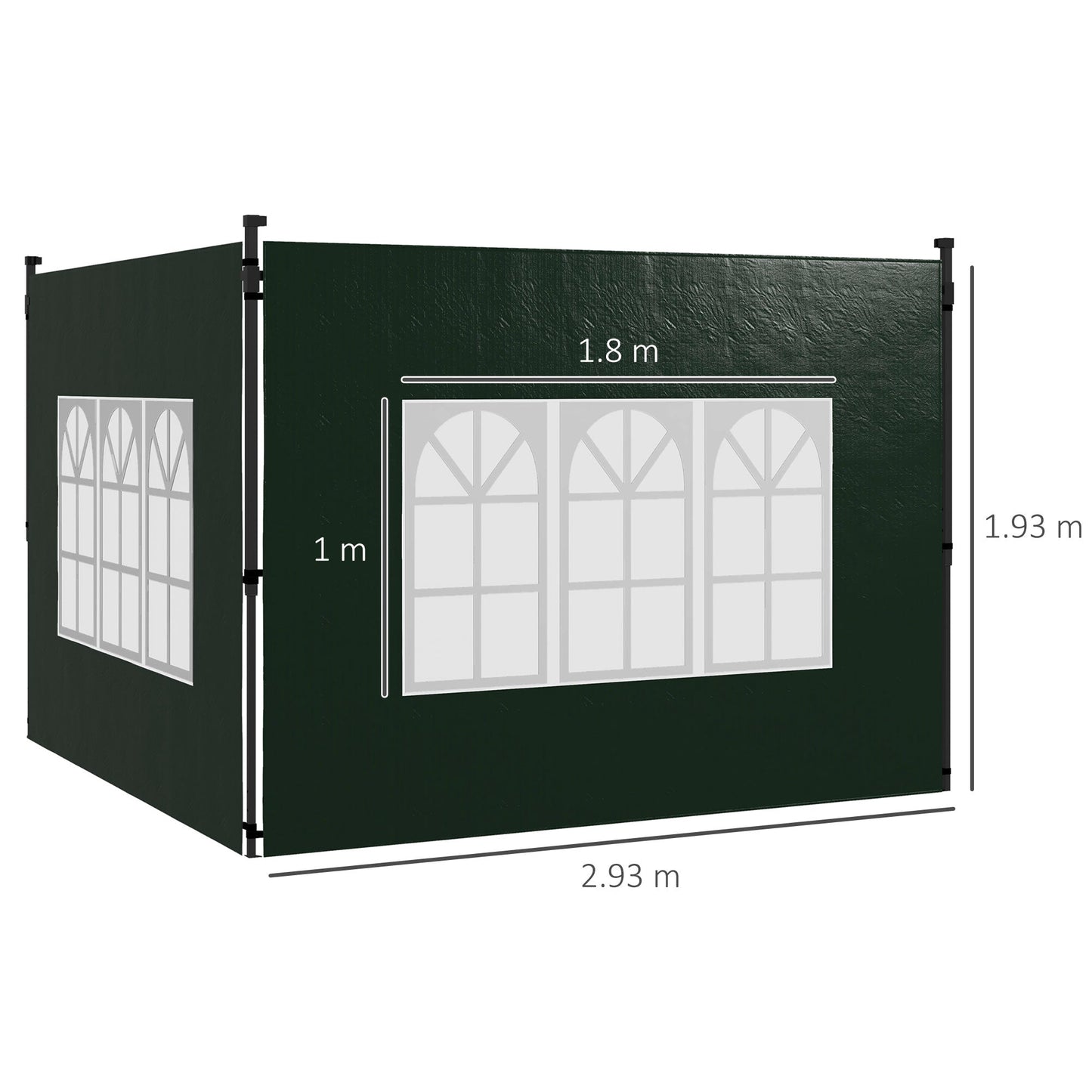 Gazebo Side Panels with Window for 3x3(m) or 3x6m Gazebo Canopy, 2 Pack Sides Replacement, Green
