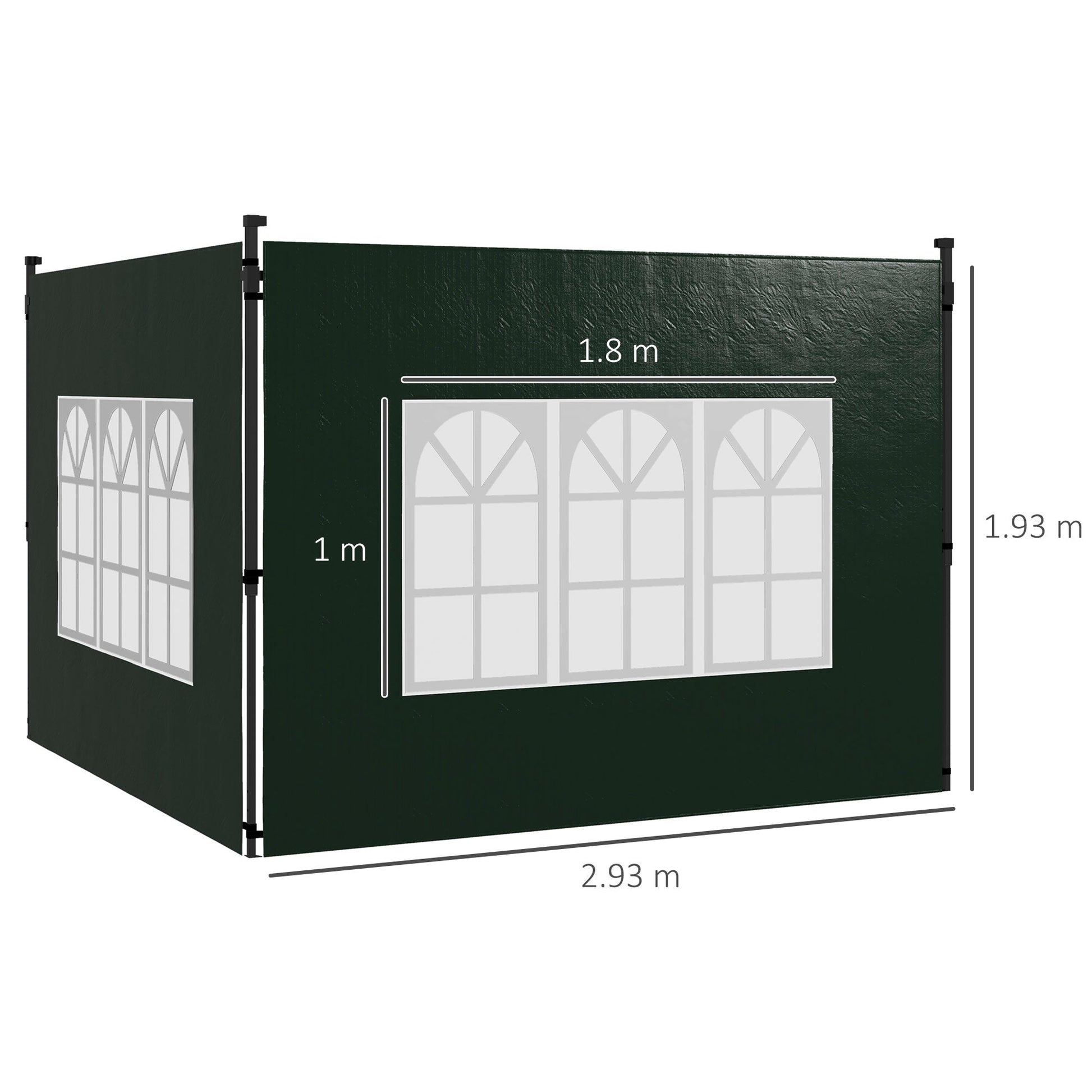 Gazebo Side Panels with Window for 3x3(m) or 3x6m Gazebo Canopy, 2 Pack Sides Replacement, Green