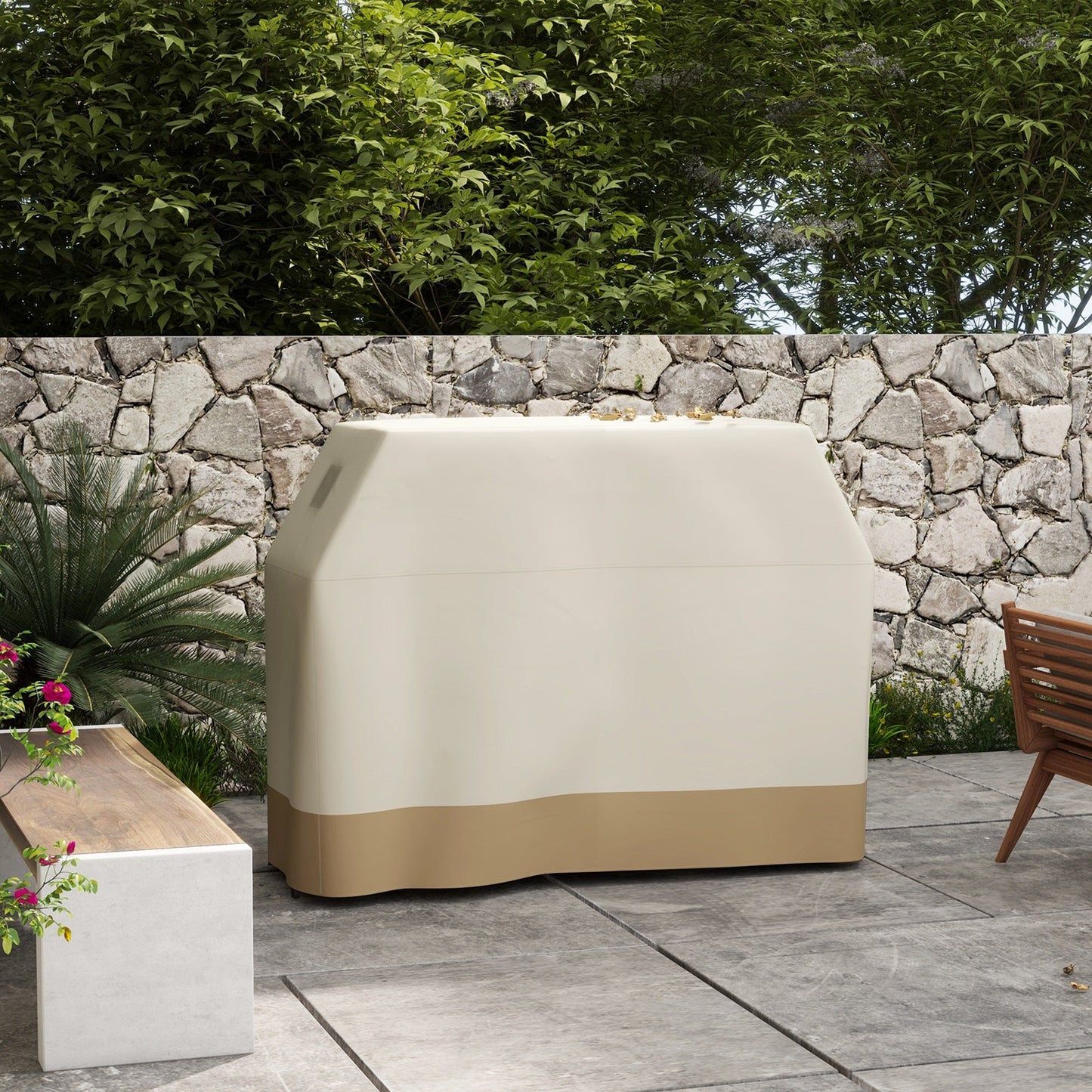 BBQ Cover for Rectangular Gas Grill, 300D Oxford Fabric Barbecue Covers, Waterproof UV Protection Rip-Proof, with Windproof Buckles, Beige, 152 x 66 x 115cm