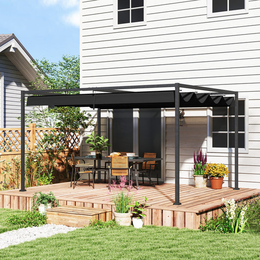 4 x 3(m) Metal Outdoor Pergola with Retractable Roof, Outdoor Gazebo Canopy Shelter with Drainage Holes for Garden, Patio, Lawn, Black