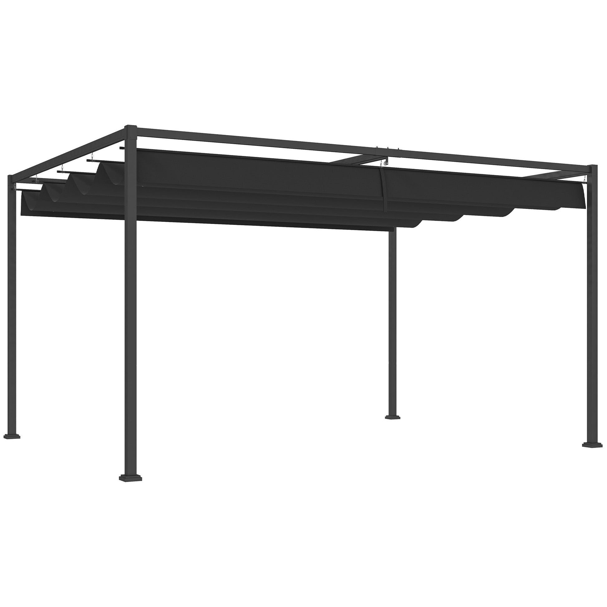 4 x 3(m) Metal Outdoor Pergola with Retractable Roof, Outdoor Gazebo Canopy Shelter with Drainage Holes for Garden, Patio, Lawn, Black