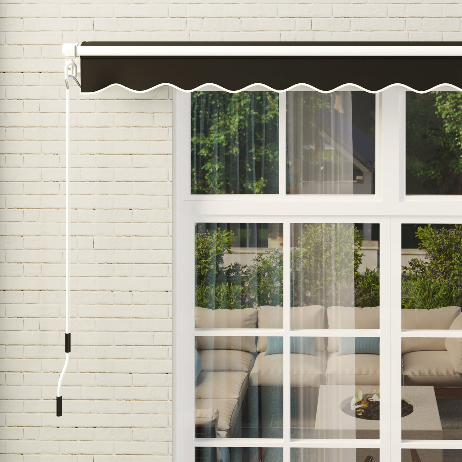 3 x 2.5m Garden Patio Manual Awning, Retractable Canopy Sun Shade Shelter with Fittings and Crank Handle, Black
