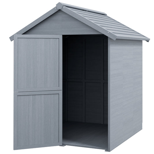 6 x 6.5FT Wooden Garden Shed, Floor Included Outdoor Storage Shed with Waterproof Apex Roof and Clear Window, Grey