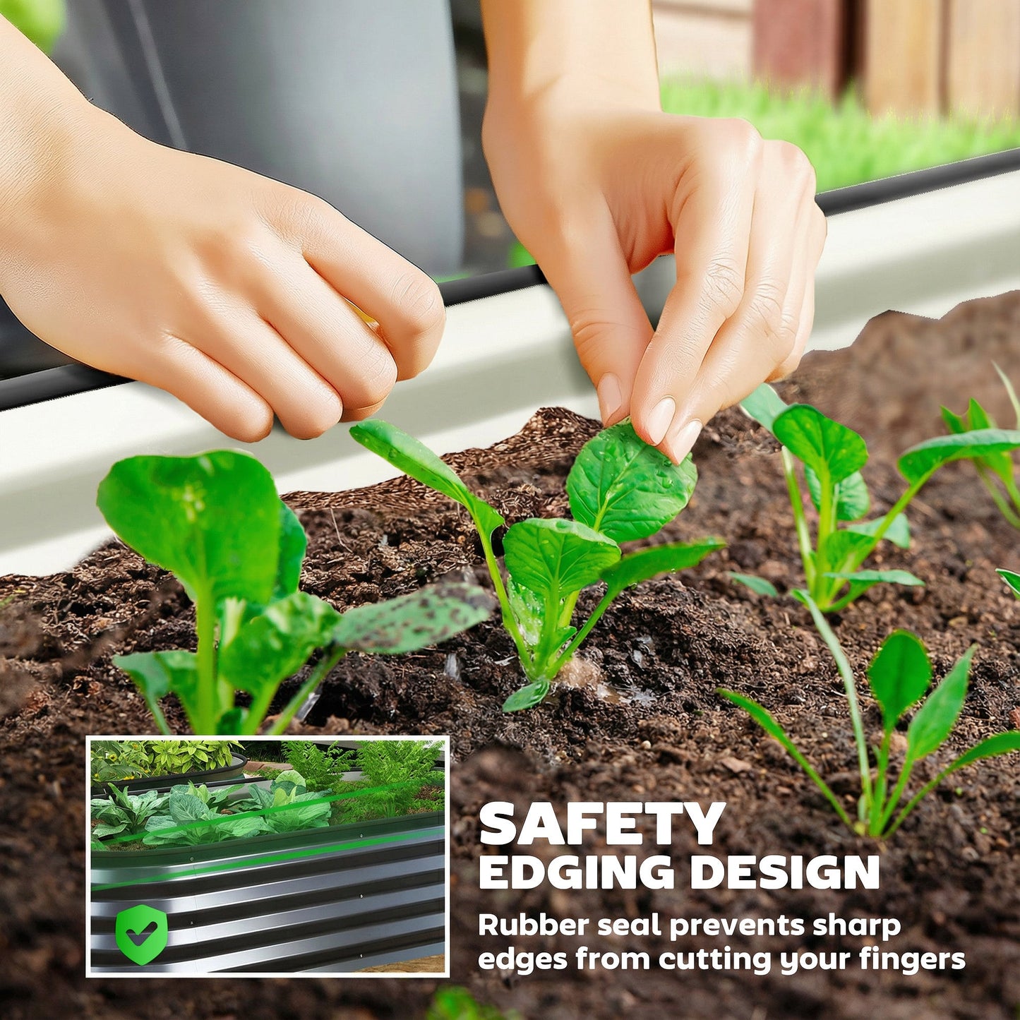 Set of 2 Raised Beds for Garden, Outdoor Galvanised Planter Box with Plant Support Stakes, Rubber Strap Edging and Bottomless for Flower, Vegetable, 150 x 60 x 30 cm, Dark Grey