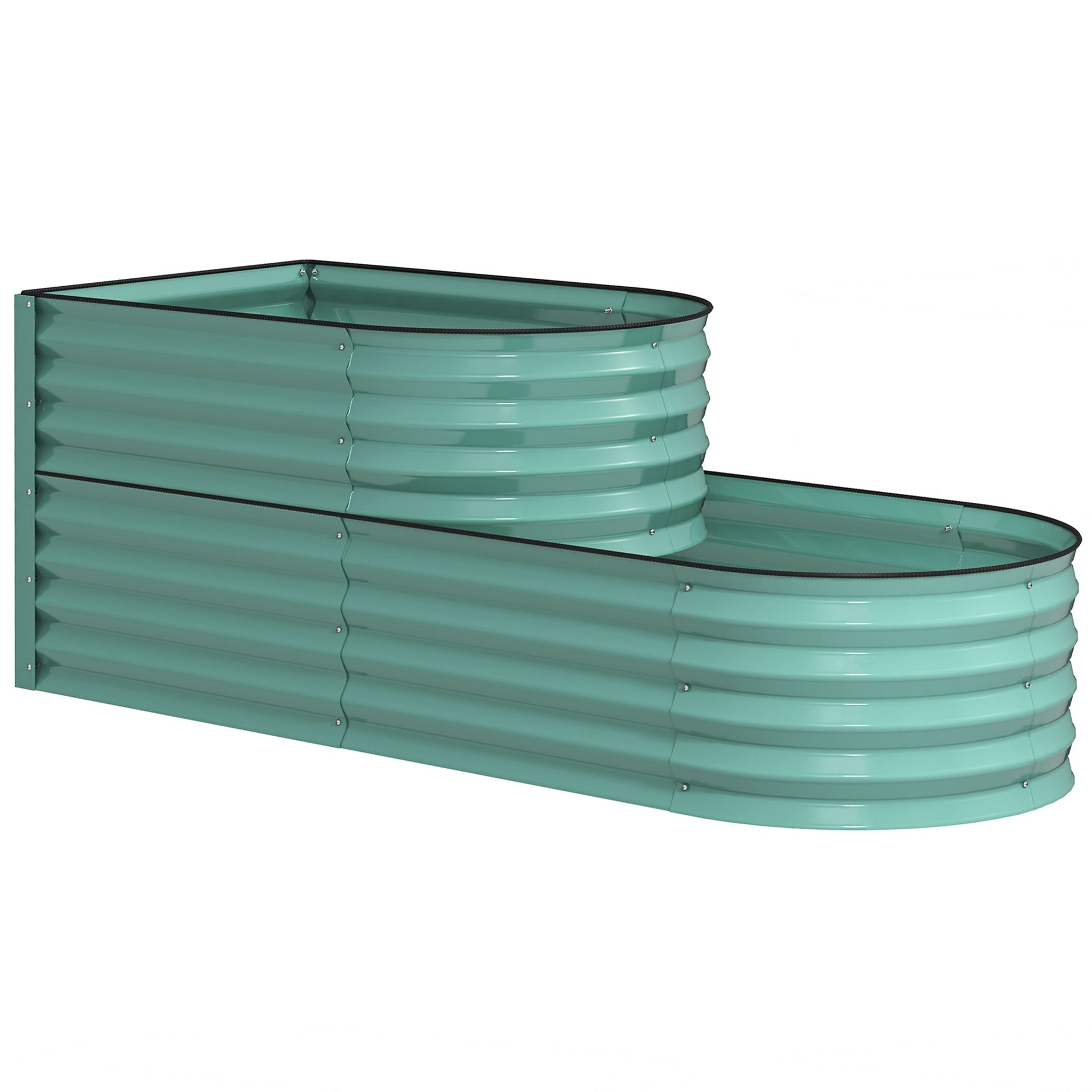 2-Tier Raised Garden Bed, Outdoor Galvanised Planter Box with Safety Edging and Gloves, Metal Raised Bed with Open Bottom for Vegetables, Flowers, Fruits and Herbs, Dark Green