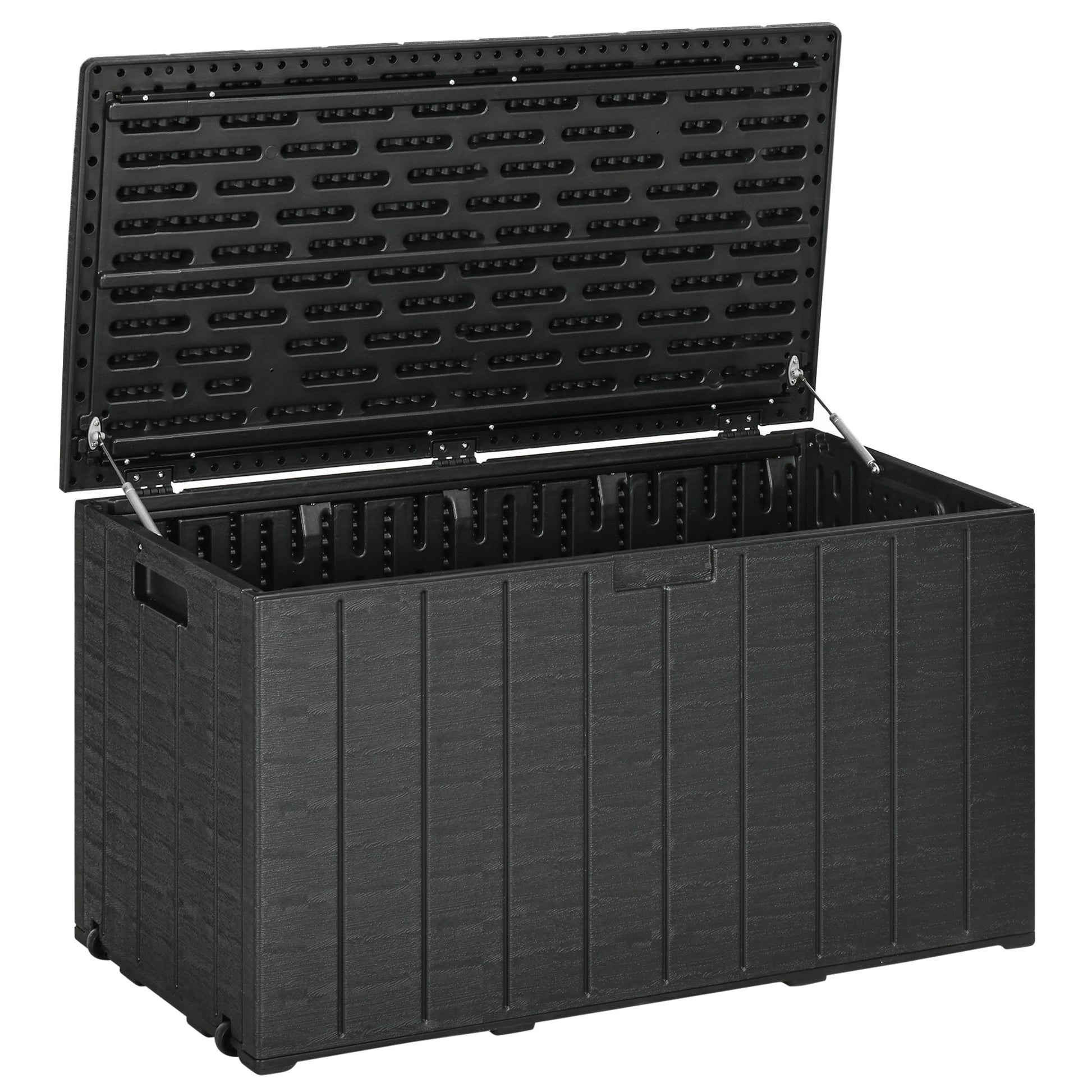 336 Litre Garden Storage Box, Water-resistant Heavy Duty Double Wall Plastic Container, Extra Large Outdoor Garden Furniture Organizer, Deck Cushion Chest with Wheels and Handles, Black